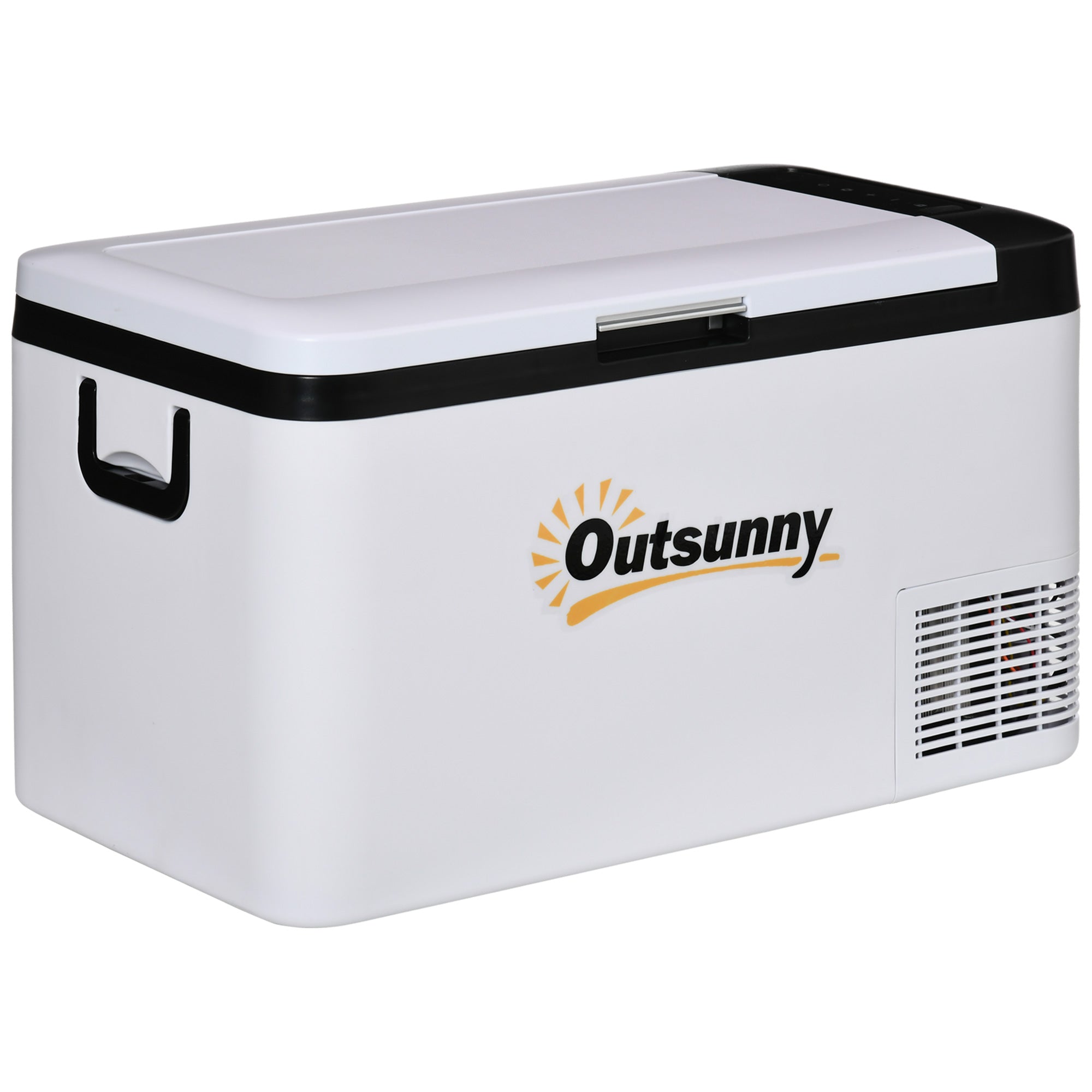 Outsunny 12V Car Refrigerator w/ LED Light & Foldable Handles, 25L Portable Compressor Cooler, Fridge Freezer with 12/24V DC and 110-240V AC for Campervan RV Boat Travel