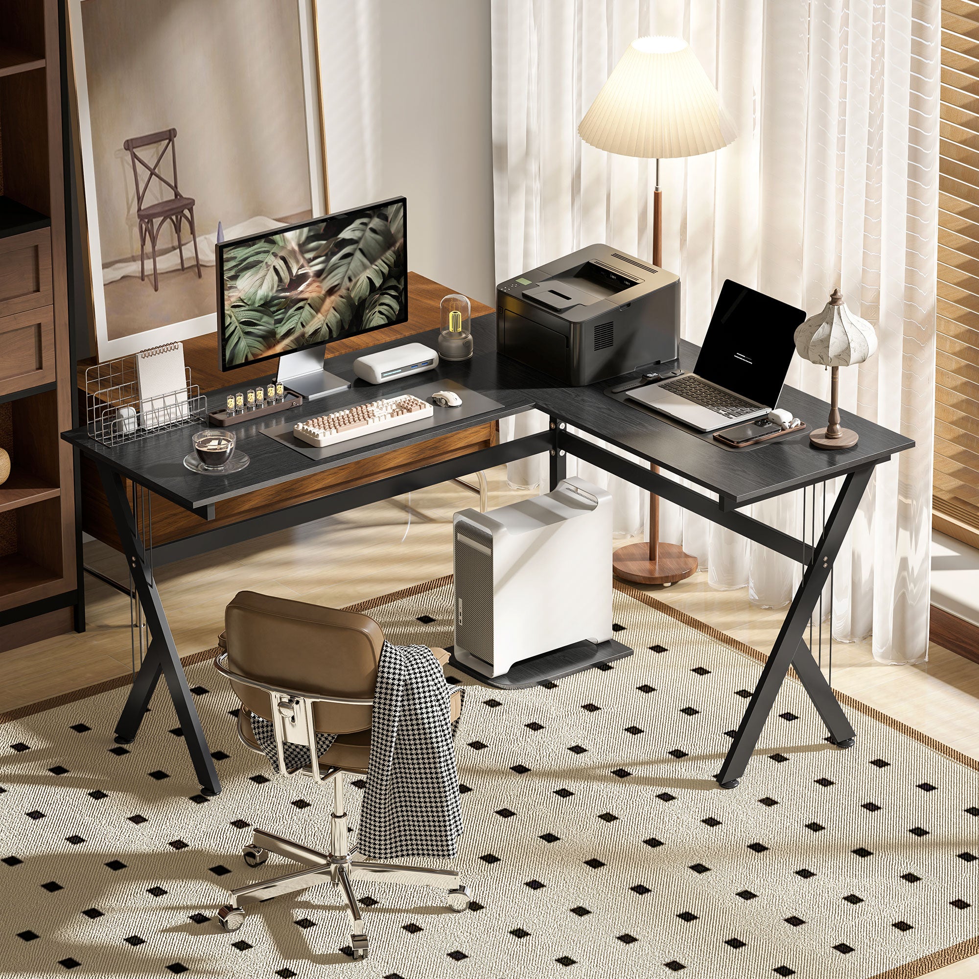 HOMCOM L Shaped Gaming Desk, 155 x 130cm Corner Computer Desk with CPU Stand for Home Office, Study Workstation, Black - North Peak Garden Furniture