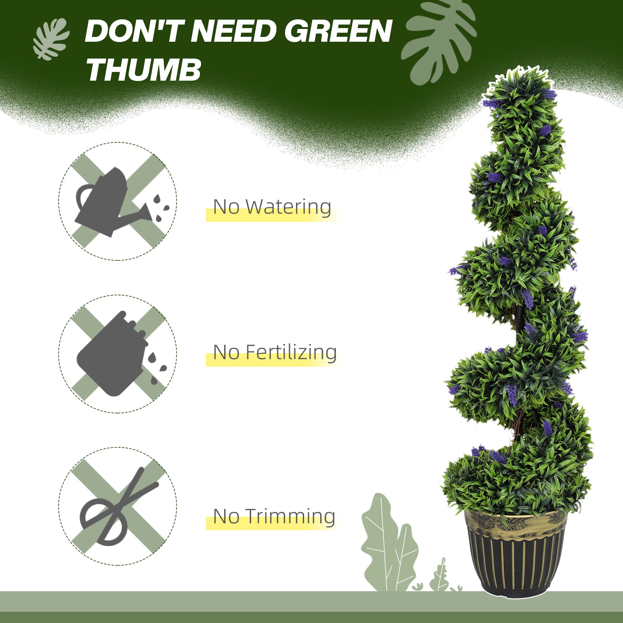 HOMCOM Set of 2 Decorative Artificial Plants, Boxwood Spiral Topiary Tree with Lavender and Pot, Fake Plants for Home Indoor Outdoor Decor, 115cm - North Peak Garden Furniture