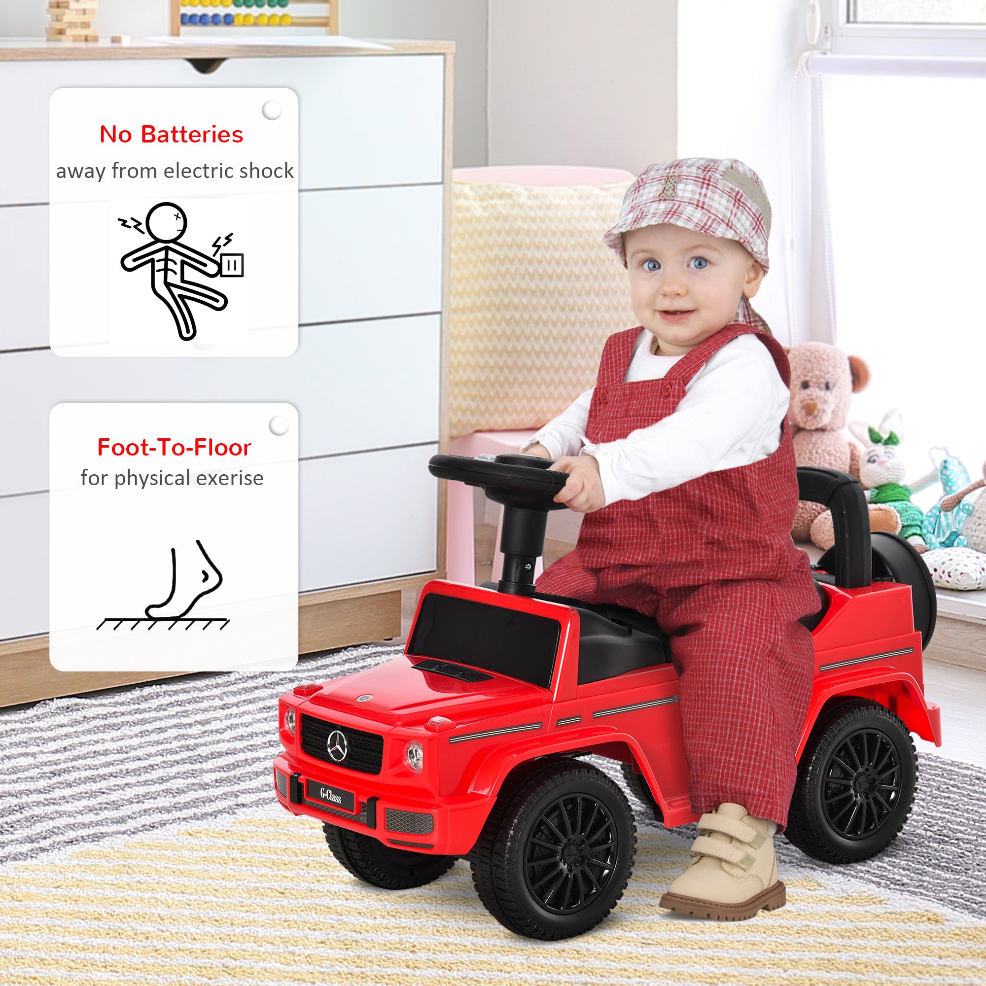HOMCOM 3 in 1 Kids Ride On Car G350 Licensed Foot To Floor Slider Toddler Push Along NO POWER Red 12-36 months - North Peak Garden Furniture