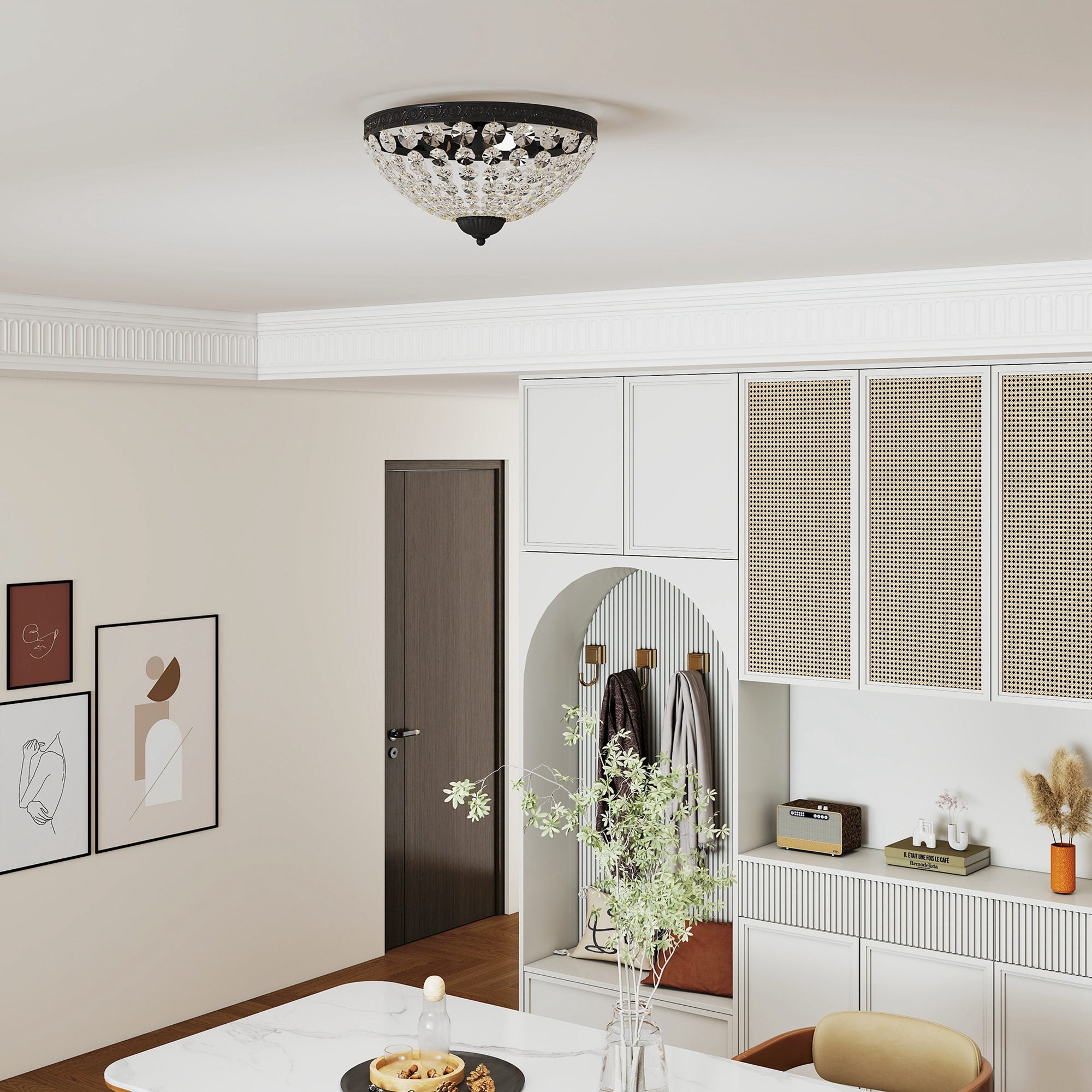 HOMCOM Crystal Chandelier Ceiling Light with 168 Octagonal Beads, Vintage 2-Light Flush Mount Ceiling Light for Living Room, Bedroom, Hallway, Dining Room, Black