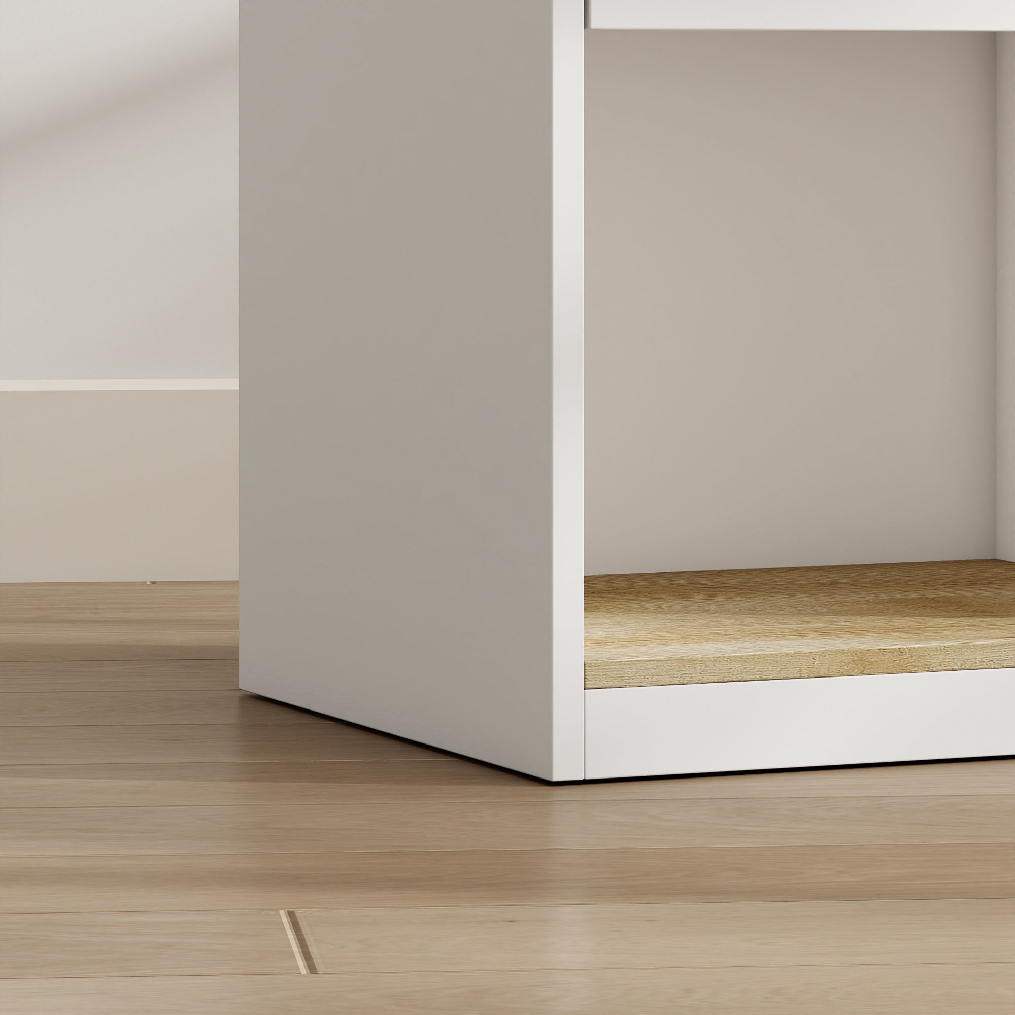 HOMCOM Modern Bedside Table, Slim Nightstand with Drawer, Shelf and Cable Holes, White and Oak
