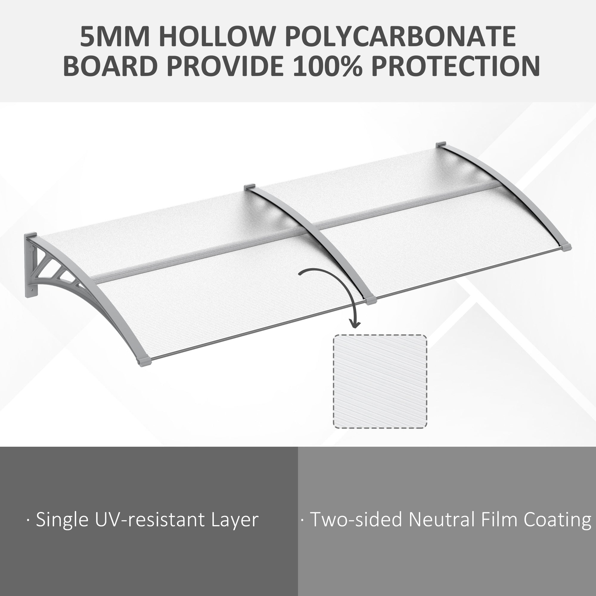 Outsunny Door Canopy Awning Outdoor Window Rain Shelter Cover for Front/Back Door Porch Clear 196 x 75cm - North Peak Garden Furniture