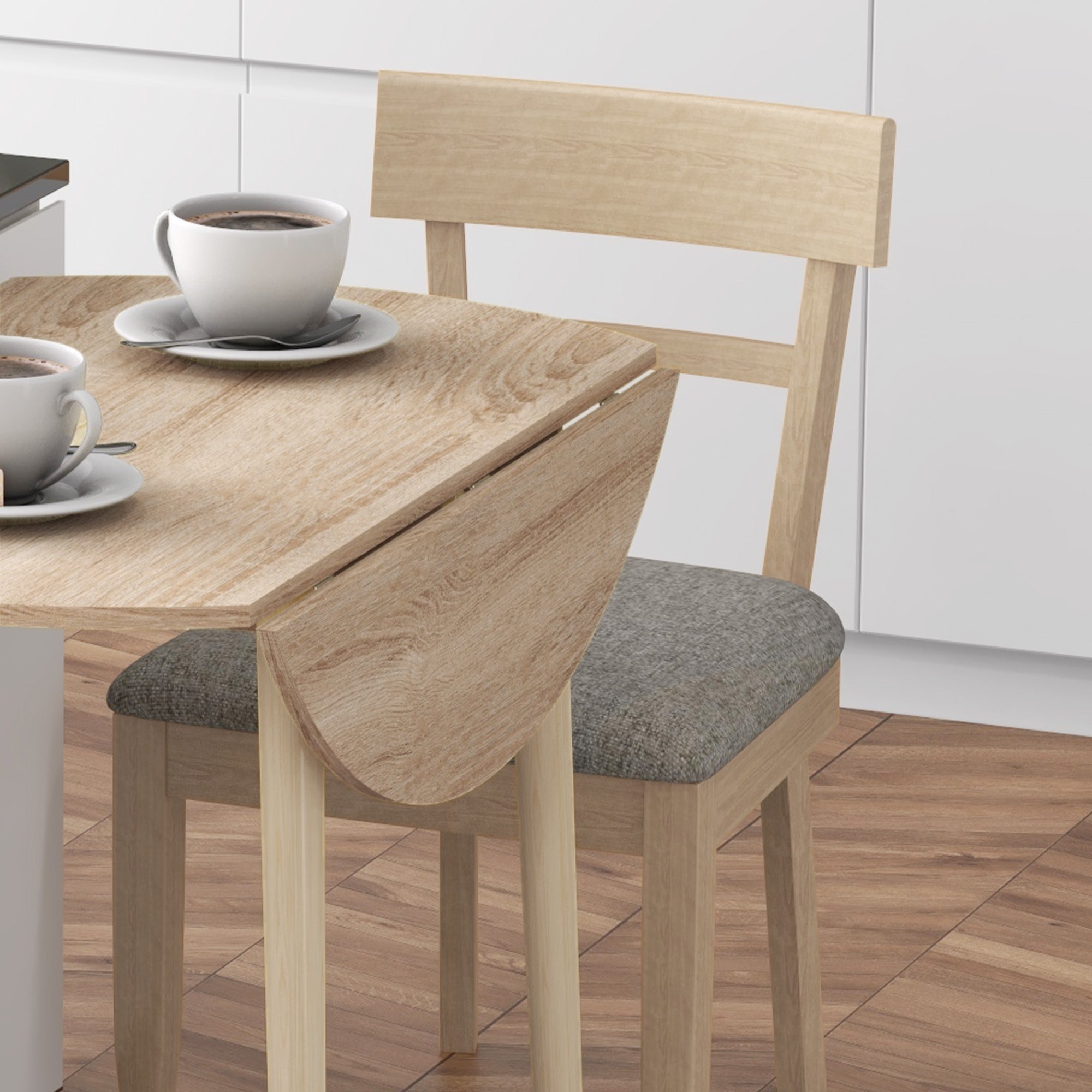 HOMCOM Folding Dining Table for 4, Round Drop Leaf Table, Modern Space Saving Small Kitchen Table with Wood Legs for Dining Room, Natural - North Peak Garden Furniture