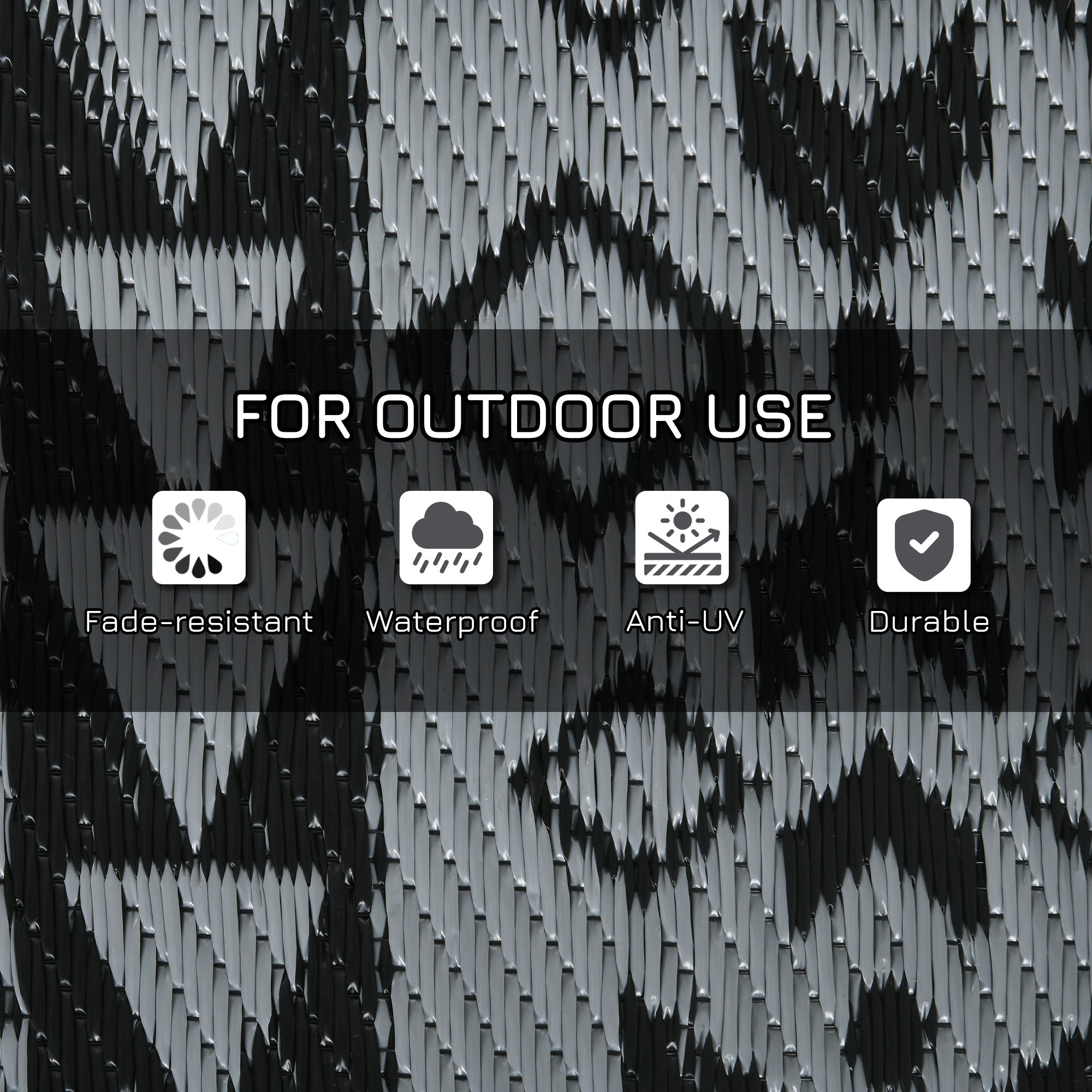 Outsunny 182 x 274cm Reversible Patterned Outdoor Rug, with Bag - Black/Grey - North Peak Garden Furniture