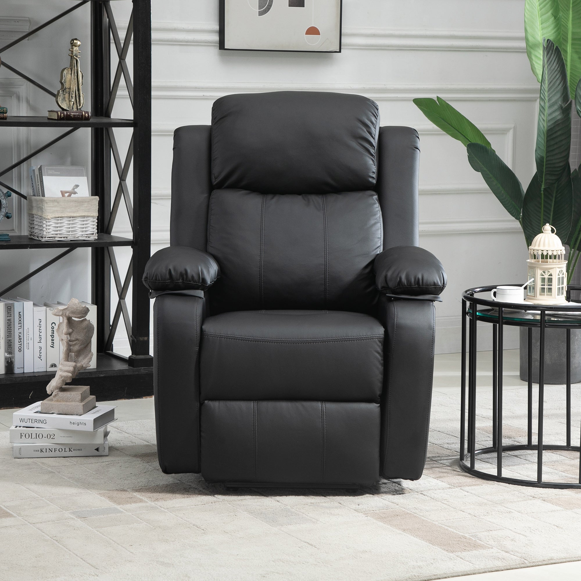 HOMCOM Electric Power Lift Recliner Chair Vibration Massage Reclining Chair with Remote Control and Side Pocket, Black - North Peak Garden Furniture