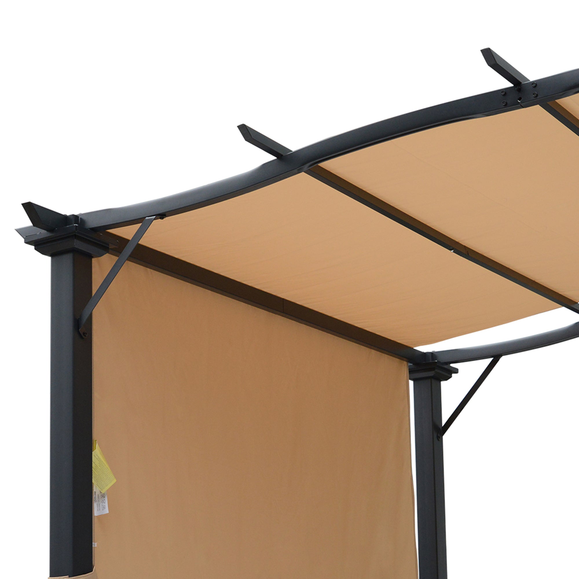 Outsunny Outdoor Retractable Pergola Garden Gazebo with Two Adjustable Side Canopy Overhead Sun Shade Backyard Canopy Cover, Steel Khaki 2.96x2.45x2.3m - North Peak Garden Furniture