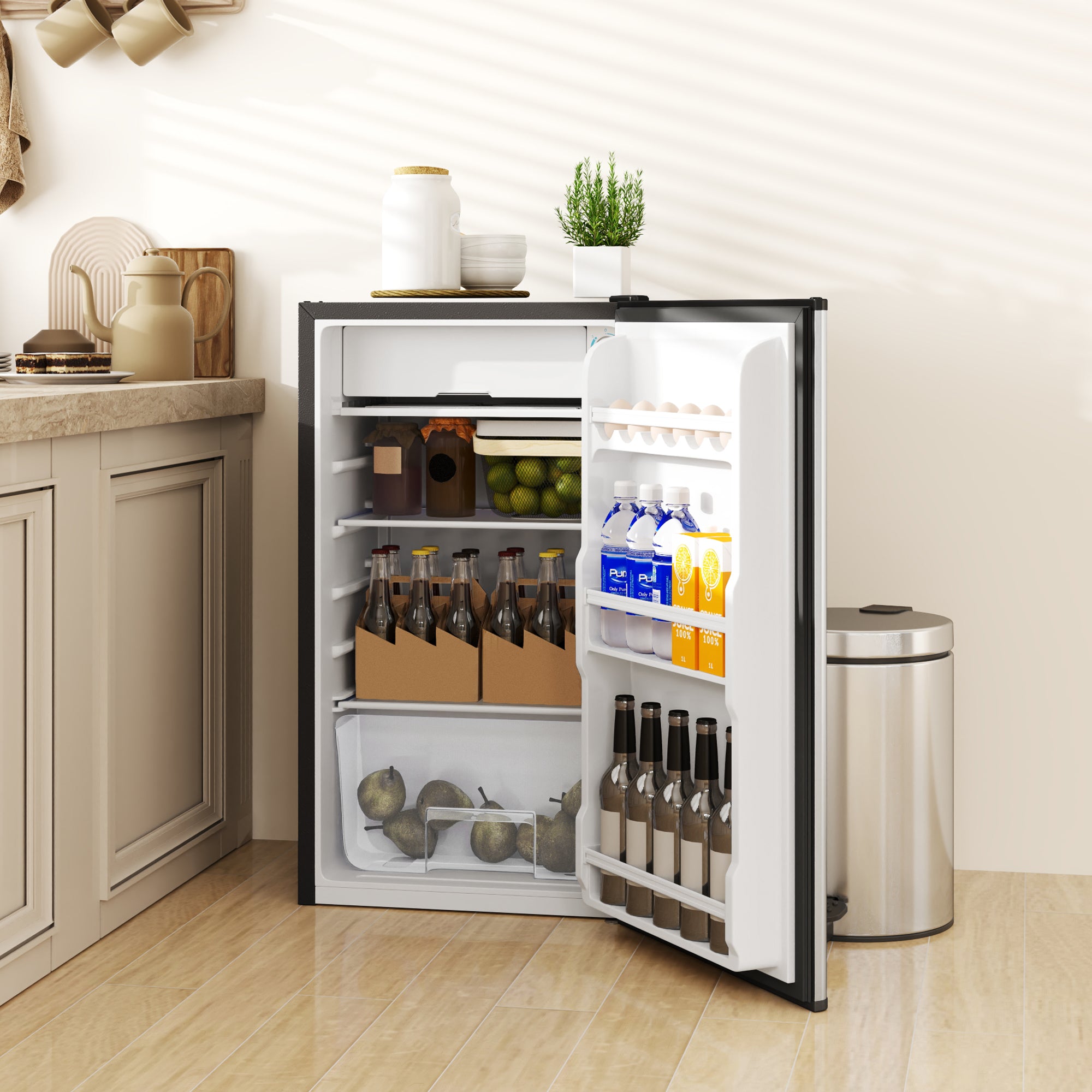HOMCOM 91 Litre Freestanding Under Counter Fridge Freezer, Small Fridge with Chiller Box, Adjustable Thermostat, 47.5cm Wide, Silver Tone - North Peak Garden Furniture