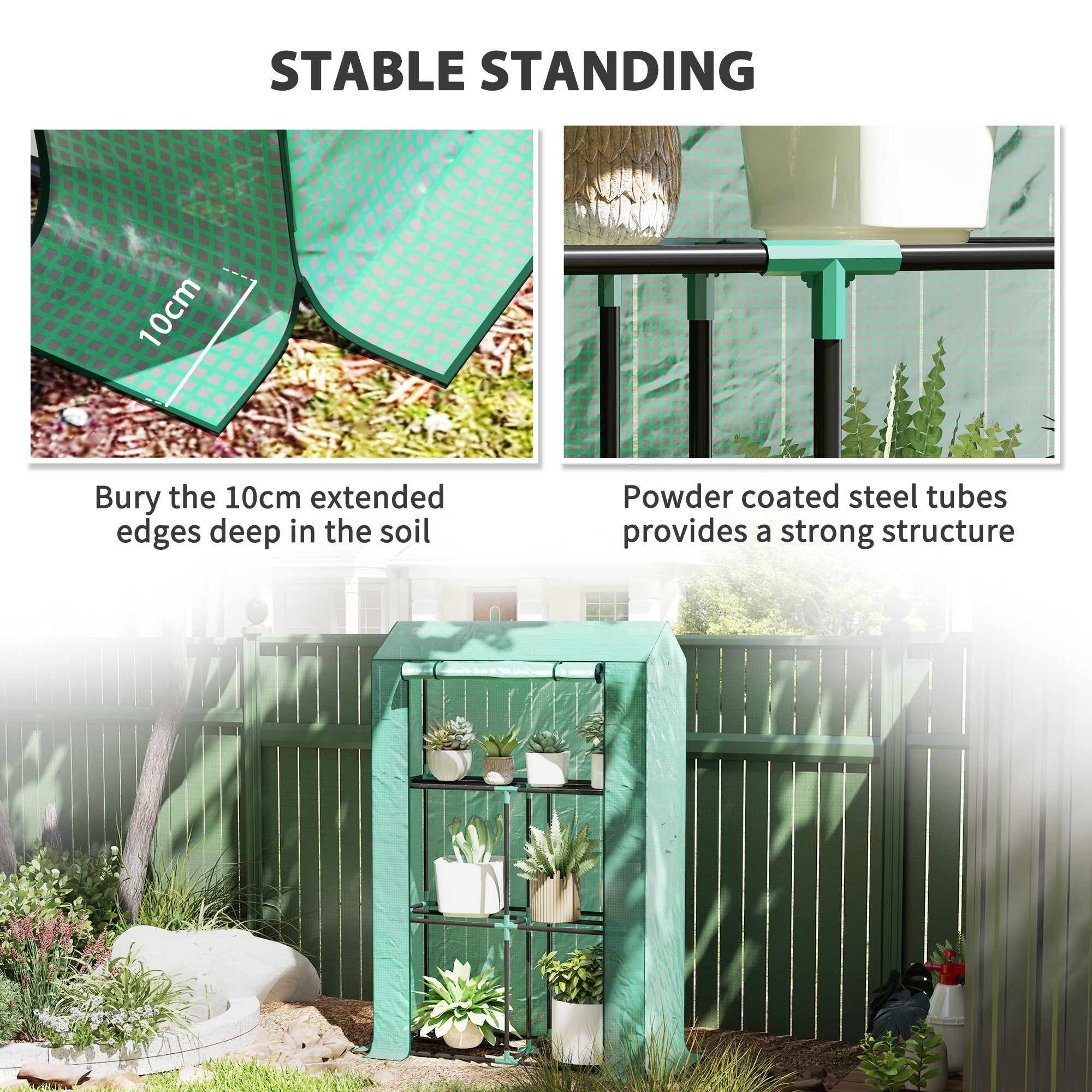 Outsunny 40 x 100cm Three Shelf Steel Frame Greenhouse - Green - North Peak Garden Furniture