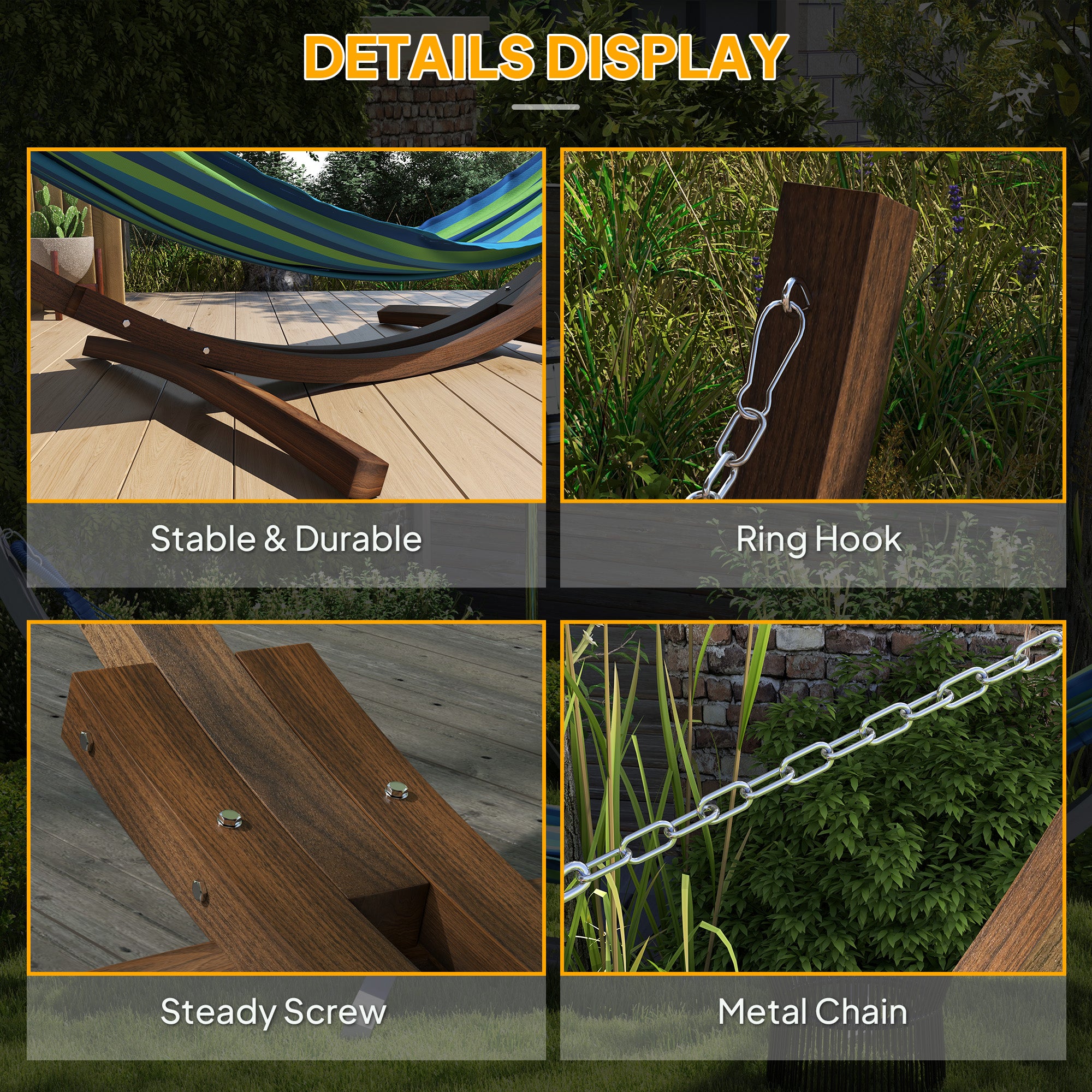 Outsunny 3.25m Wooden Hammock Stand Universal Fit Garden Picnic Camp Accessories, Brown - North Peak Garden Furniture