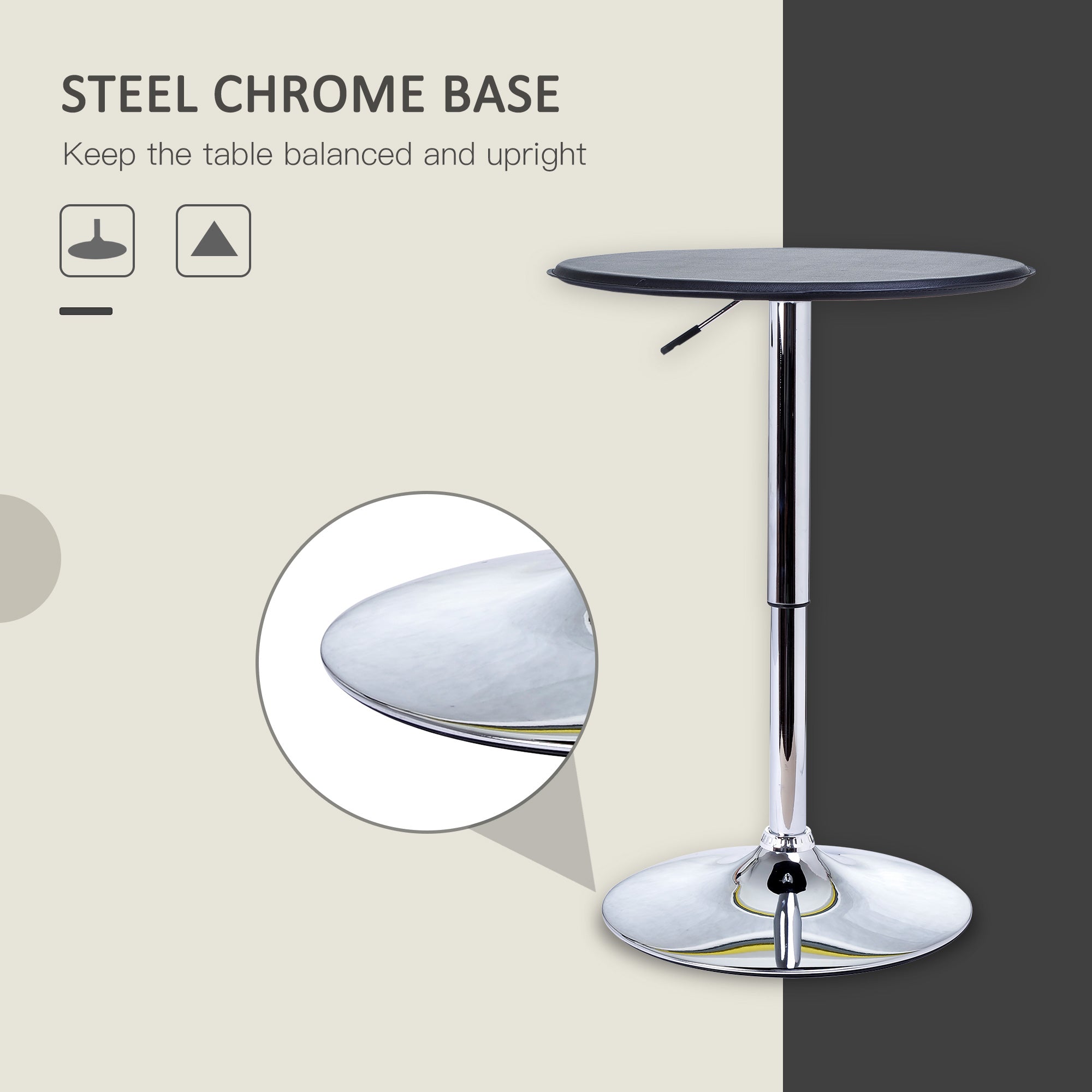 HOMCOM Adjustable Round Bistro Bar Table with PVC Leather Top Steel Base Home Kitchen Dining Desk Black - North Peak Garden Furniture