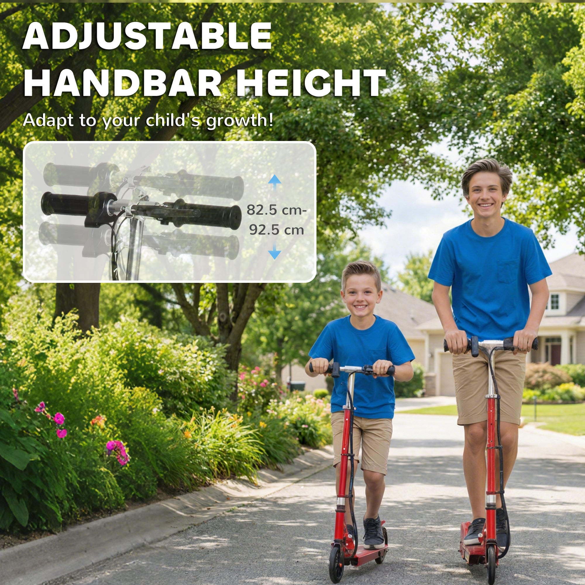 HOMCOM Folding Electric Kids Scooter Ride on Age 7-14, Red/Black