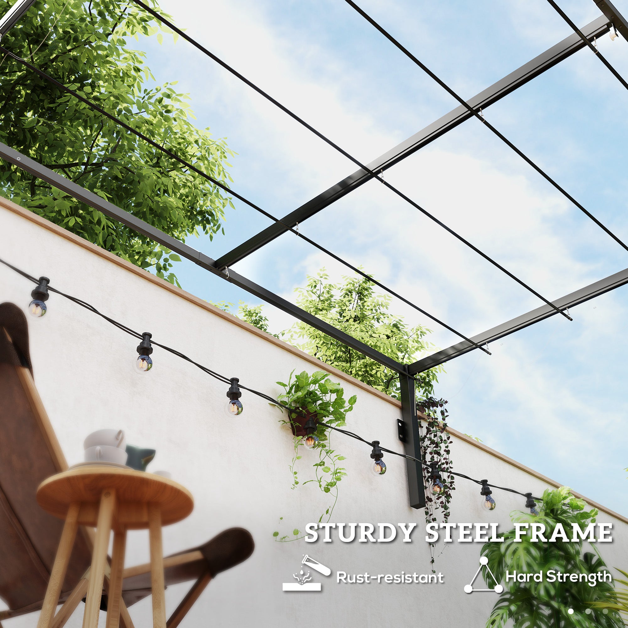 Outsunny 2 x 3(m) Lean To Steel Pergola, with Moving Fabric Canopy - Khaki - North Peak Garden Furniture