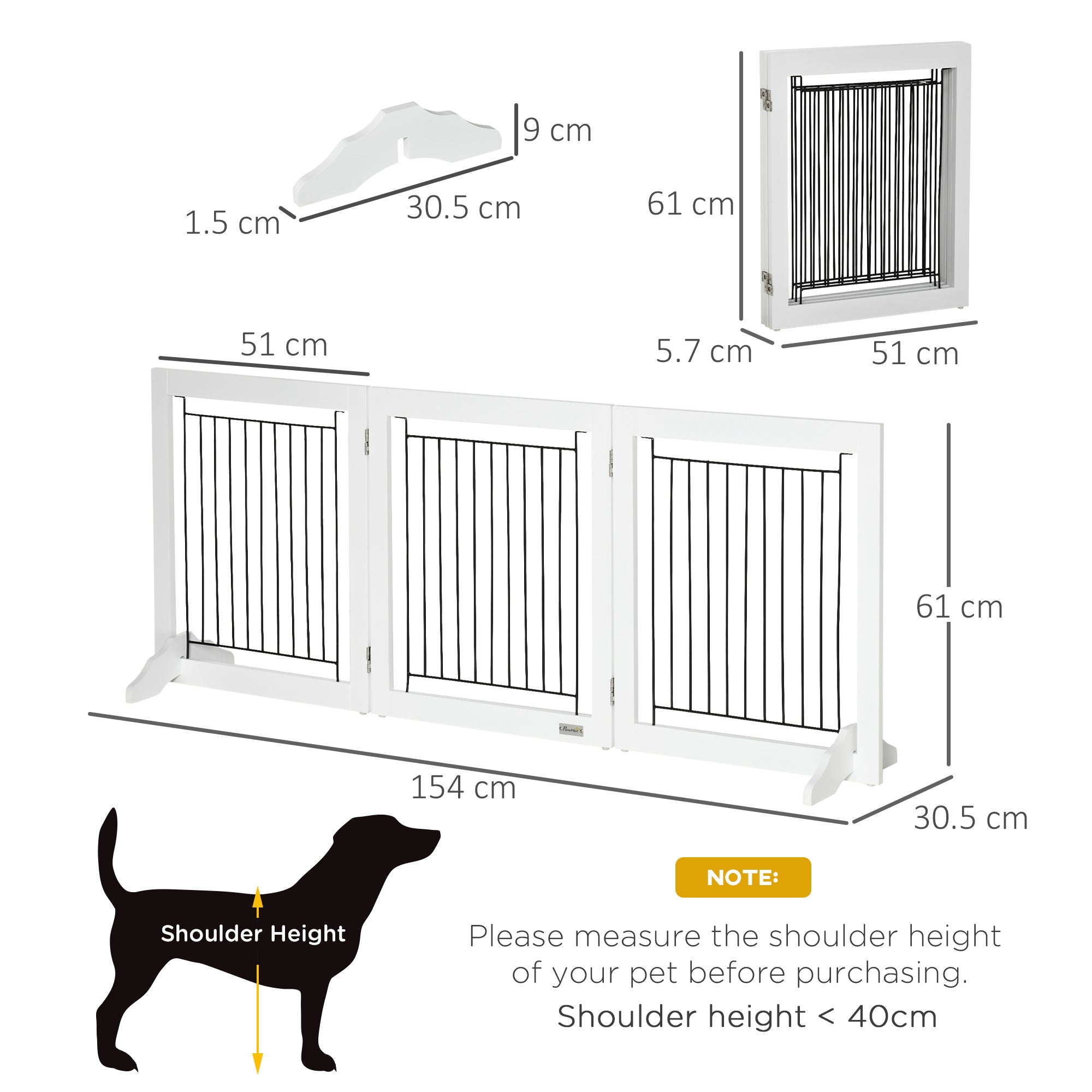 PawHut Foldable Pet Gate, with Three Panels & Two Support Feet - White - North Peak Garden Furniture