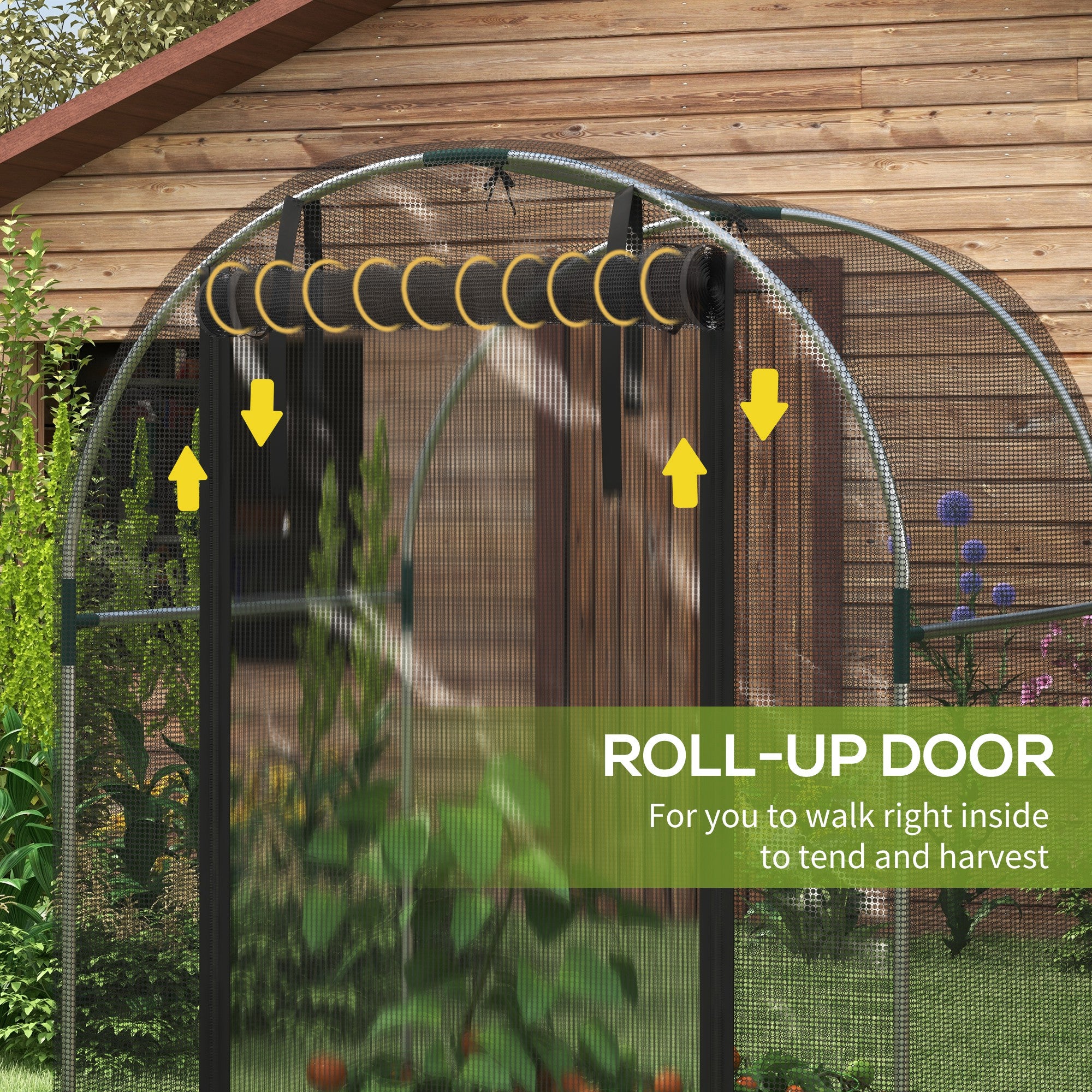 Outsunny Galvanised Steel Fruit Cage, Plant Protection Tent with Zipped Door, 1.2 x 1.2 x 1.9m, Black - North Peak Garden Furniture