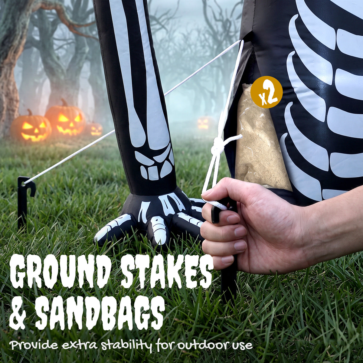 Outsunny Inflatable Ground Crawling Skeleton, Scary Halloween Decoration with Built-in LED Lights for Indoor Outdoor Decor