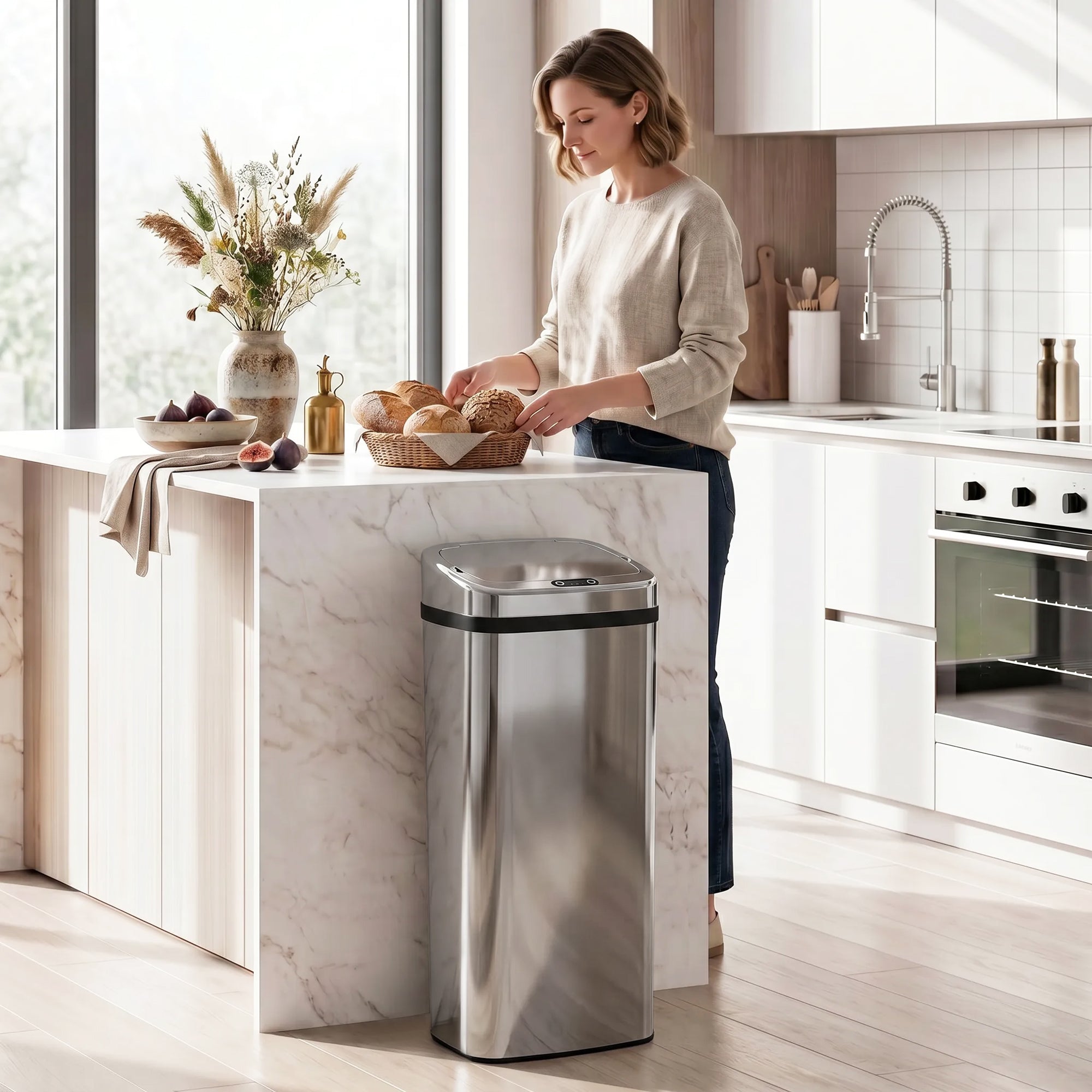 HOMCOM 50L Infrared Touchless Automatic Motion Sensor Dustbin Stainless Steel Trash Can Home Office