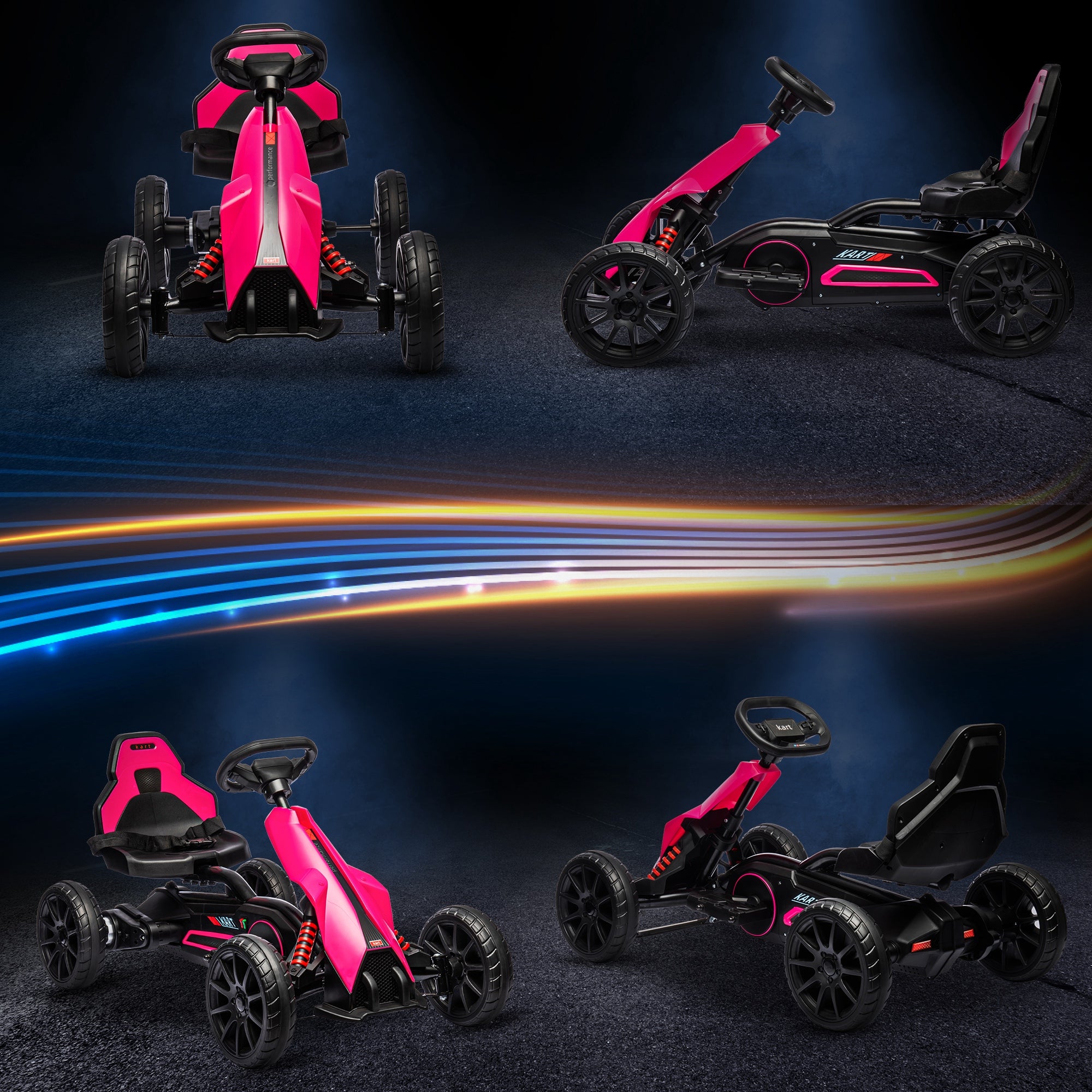HOMCOM 12V Electric Go Kart for Kids, Ride-On Racing Go Kart with Forward Reversing, Rechargeable Battery, 2 Speeds, for Boys Girls Aged 3-8 Years Old - Pink - North Peak Garden Furniture