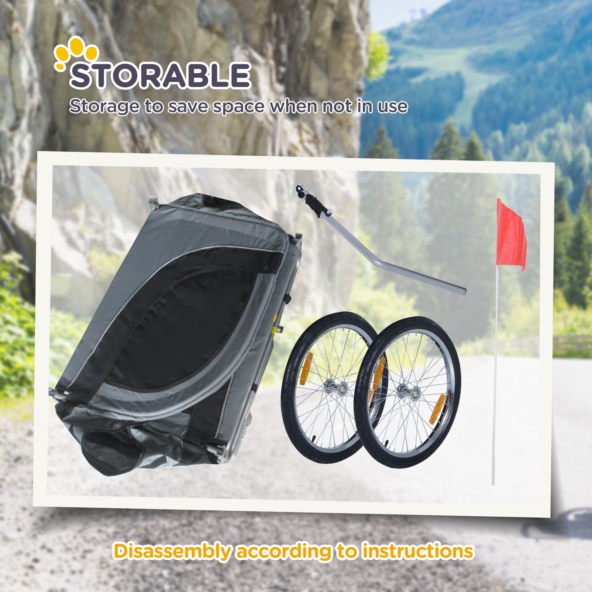 PawHut Steel Dog Bike Trailer Pet Cart Carrier for Bicycle Kit Water Resistant with Hitch Coupler Travel Grey and Black - North Peak Garden Furniture