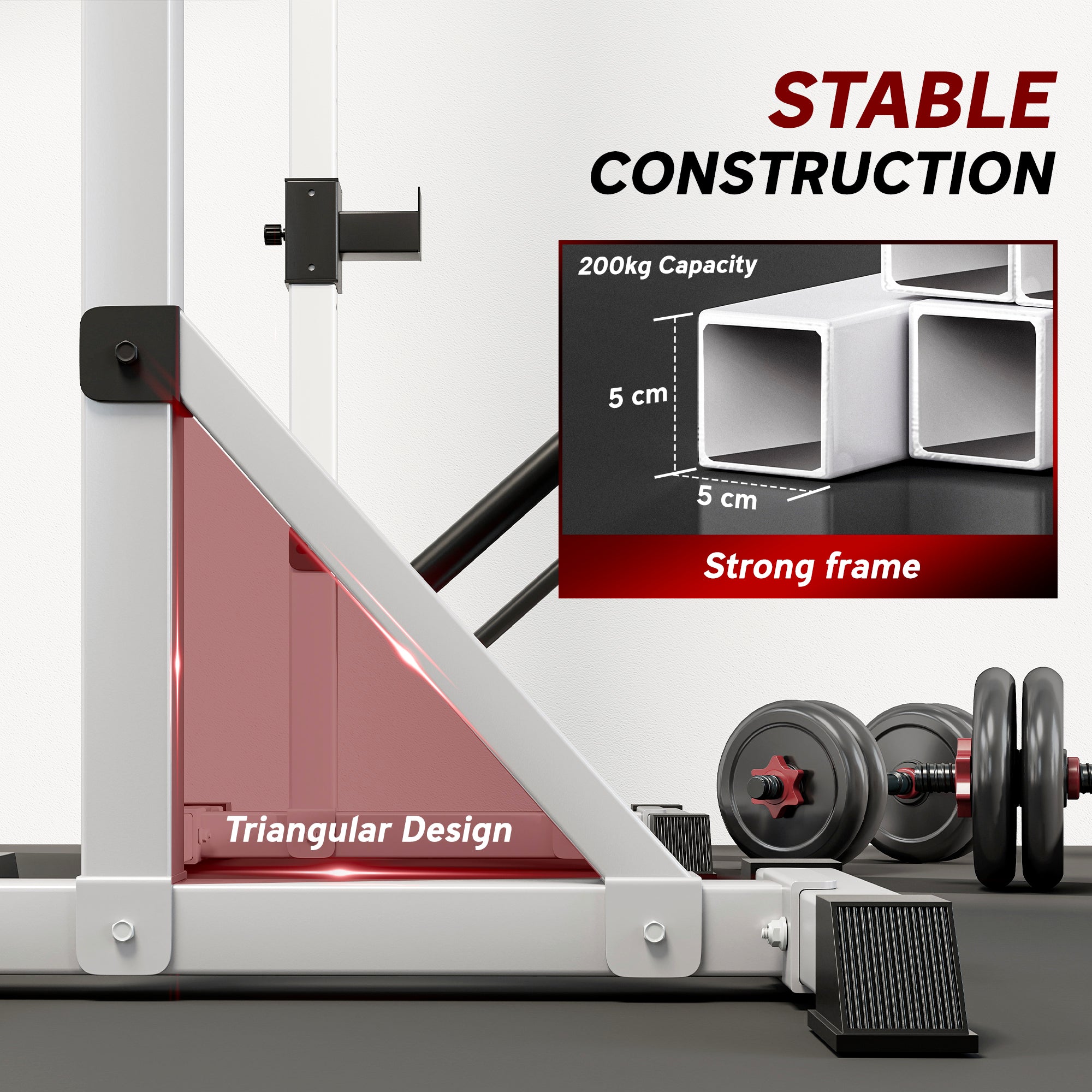 HOMCOM Weights Bar Barbell Rack Squat Stand Adjustable Portable Weight Lifting Max Load 200kg, Suitable For Home Gym Training Work Out