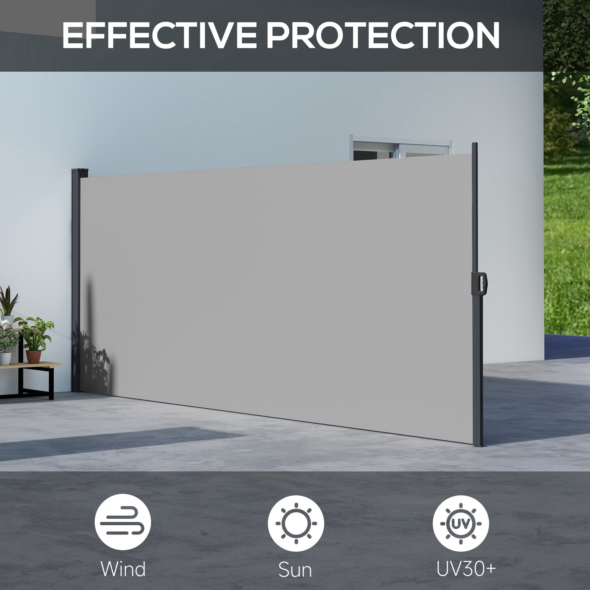 Outsunny 400 x x 160cm Retractable Side Awning - Light Grey - North Peak Garden Furniture
