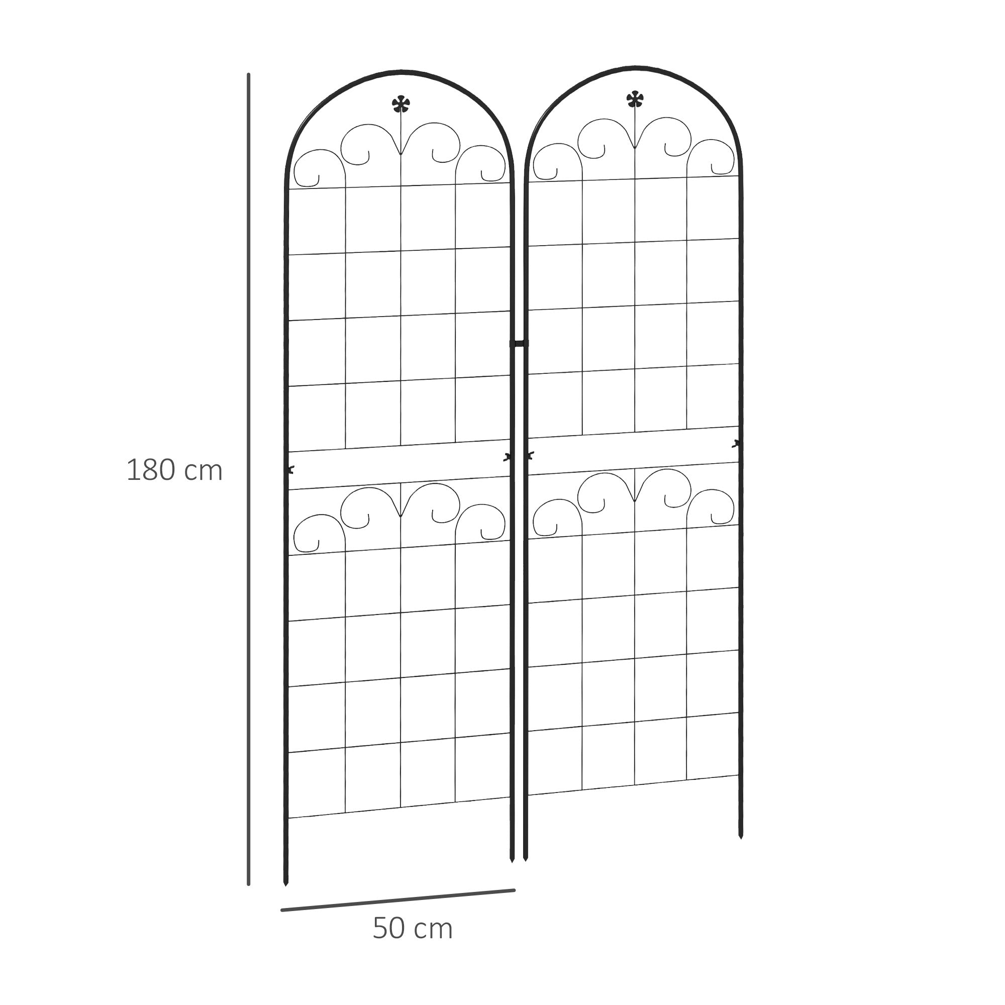 Outsunny Metal Trellis Set of 2, Garden Trellis for Climbing Plants Support Frames, Floral Design - North Peak Garden Furniture
