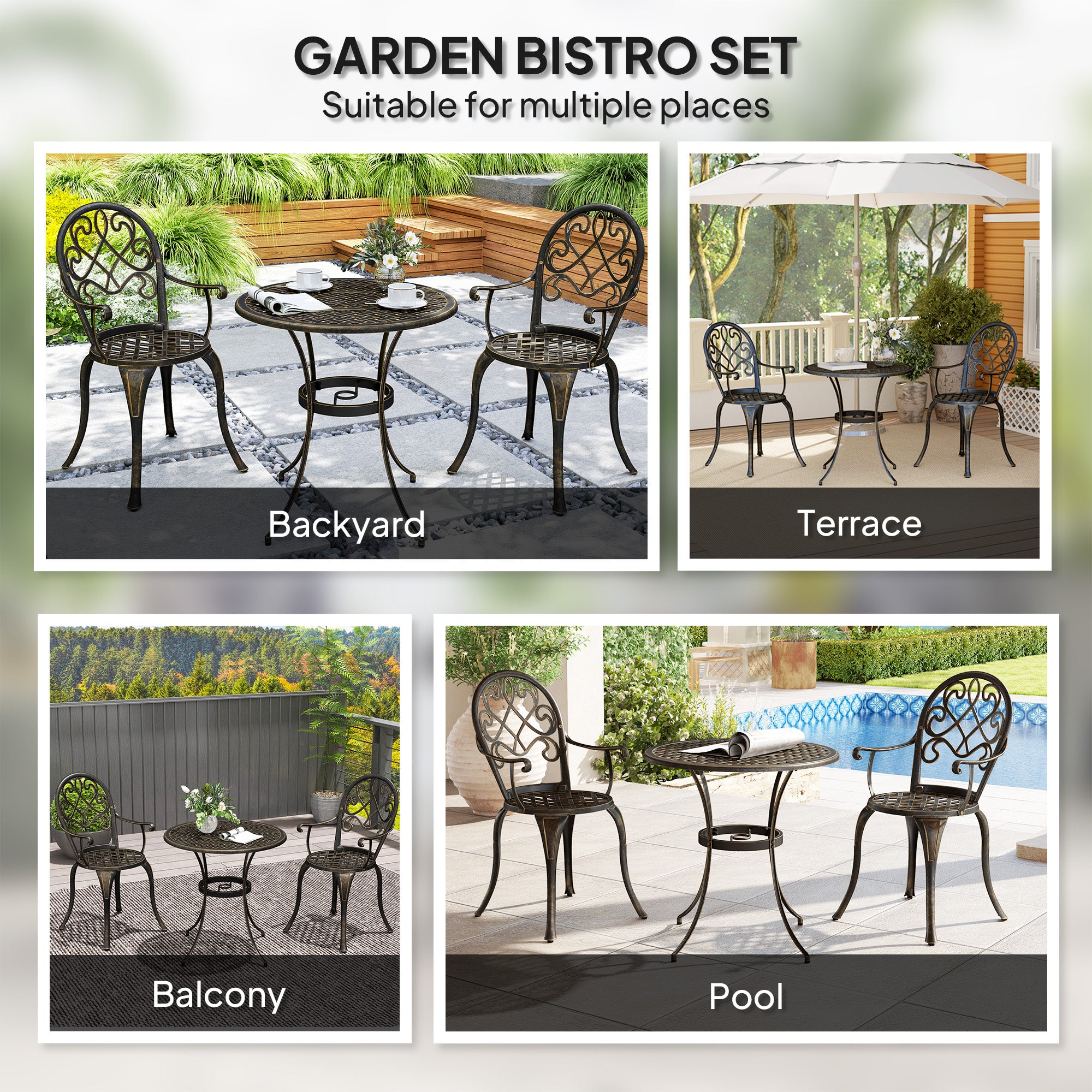Outsunny Three-Piece Elegant Aluminium Garden Set - Bronze Tone - North Peak Garden Furniture