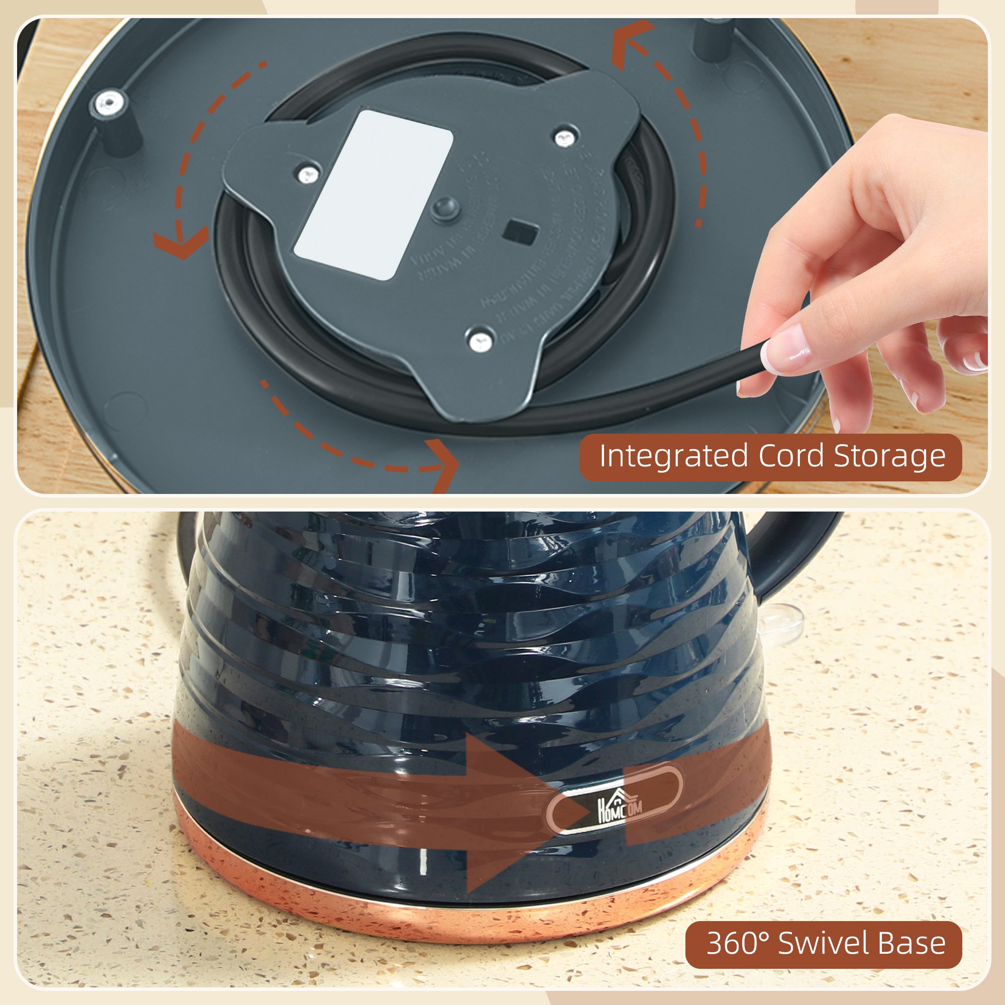 HOMCOM 3kW Rapid Boil Honeycomb Kettle - Dark Blue