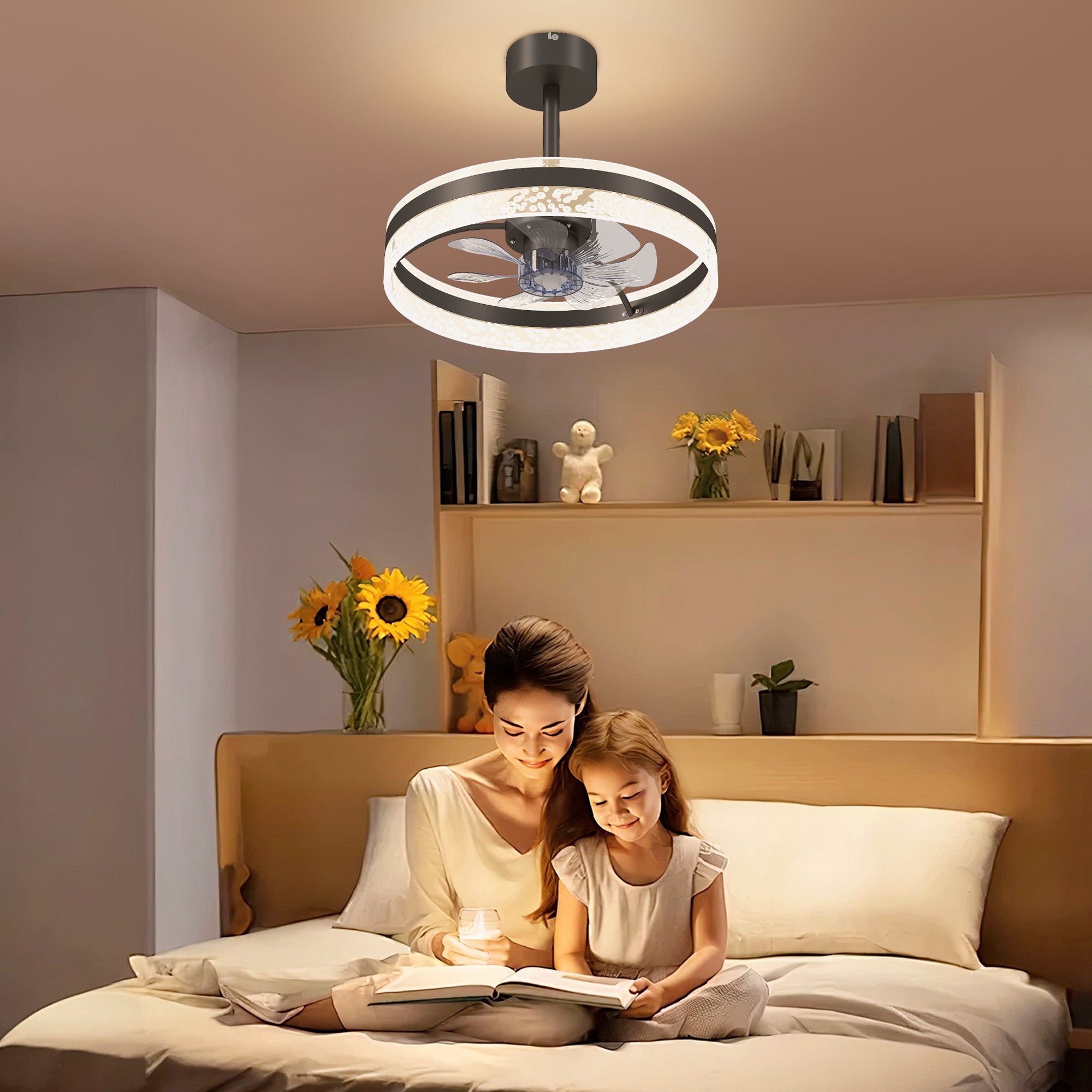 HOMCOM Ceiling Fan with LED Light and Remote - Black - North Peak Garden Furniture