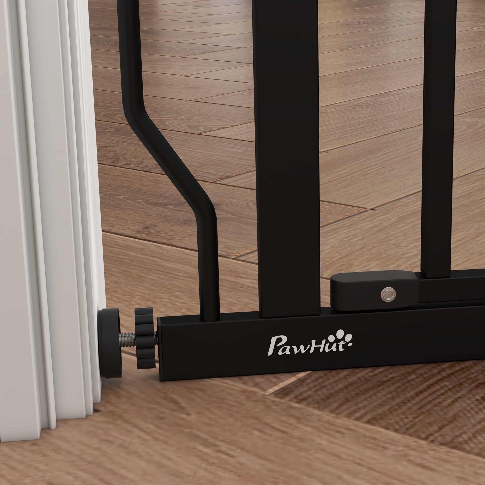 PawHut Extra Wide Dog Safety Gate, with Door Pressure, for Doorways, Hallways, Staircases - Black - North Peak Garden Furniture