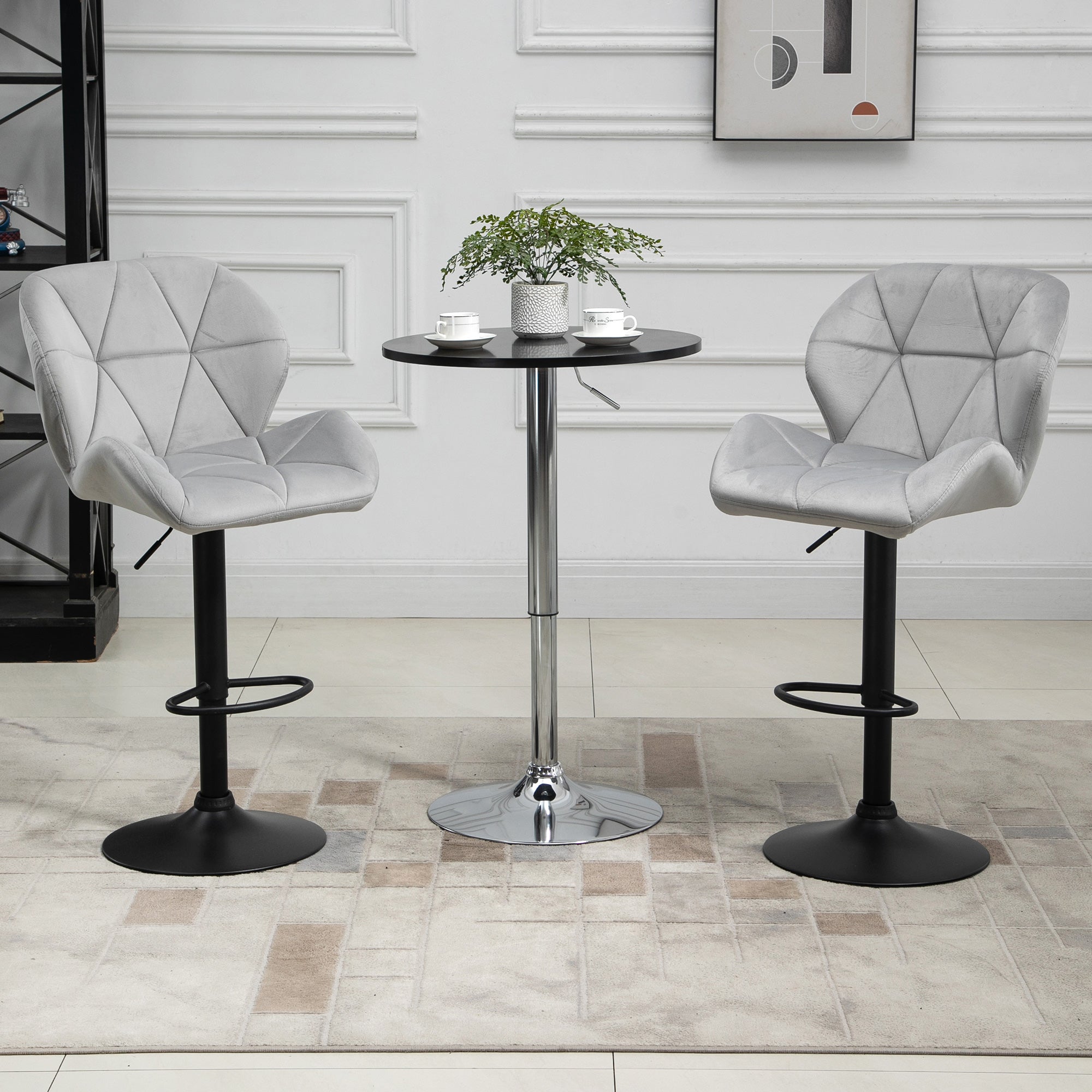 HOMCOM Adjustable Bar Stools Set of 2, Armless Upholstered Swivel Counter Chairs, Barstools with Back, Footrest, Light Grey - North Peak Garden Furniture