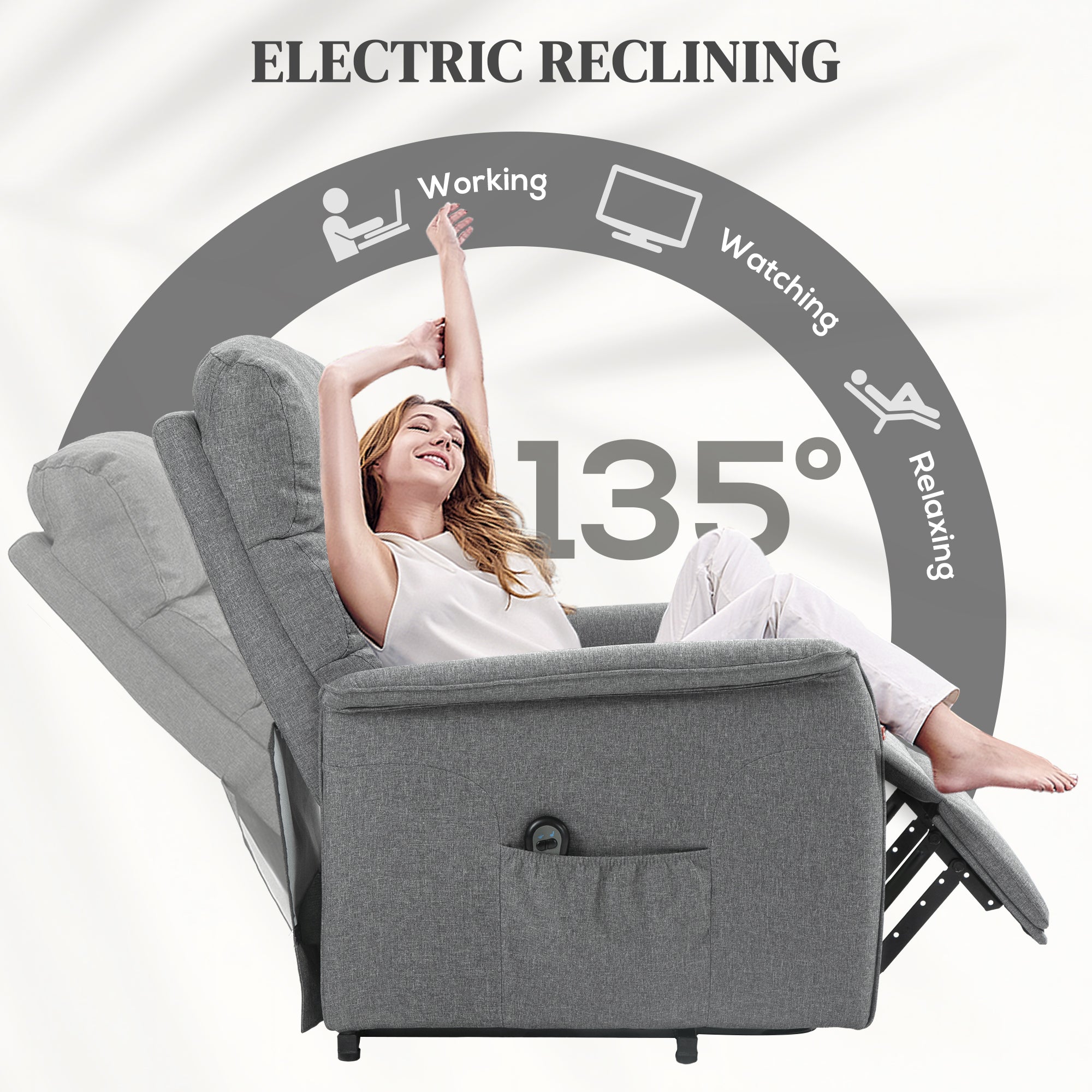 HOMCOM Electric Riser Recline Armchair, with Footrest - Grey - North Peak Garden Furniture