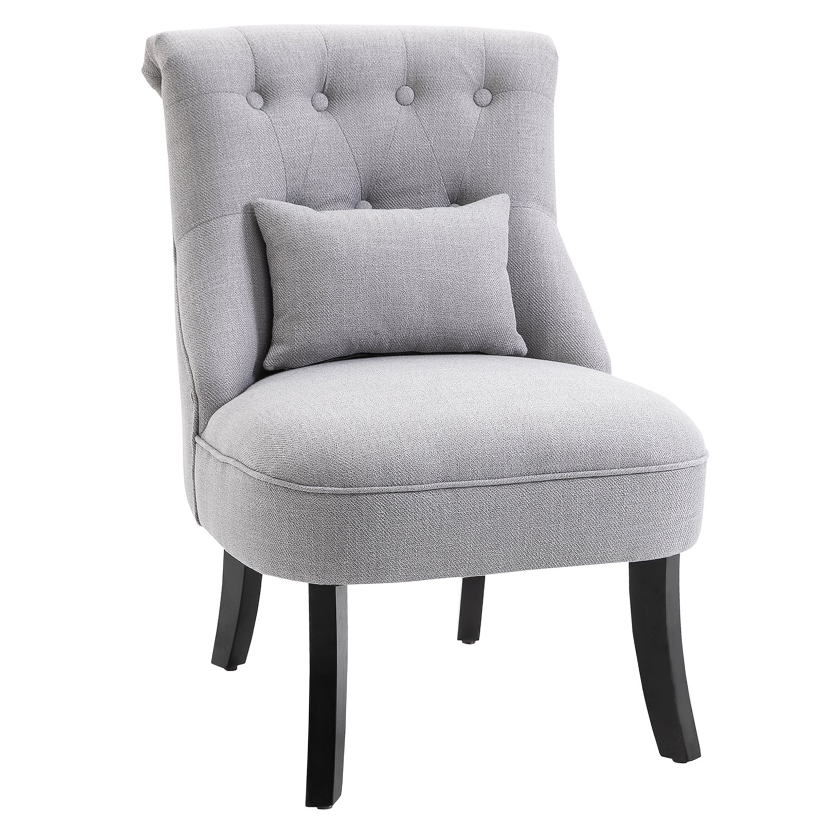 HOMCOM Fabric Single Sofa Dining Chair Tub Chair Upholstered W/ Pillow Solid Wood Leg Home Living Room Furniture Grey - North Peak Garden Furniture
