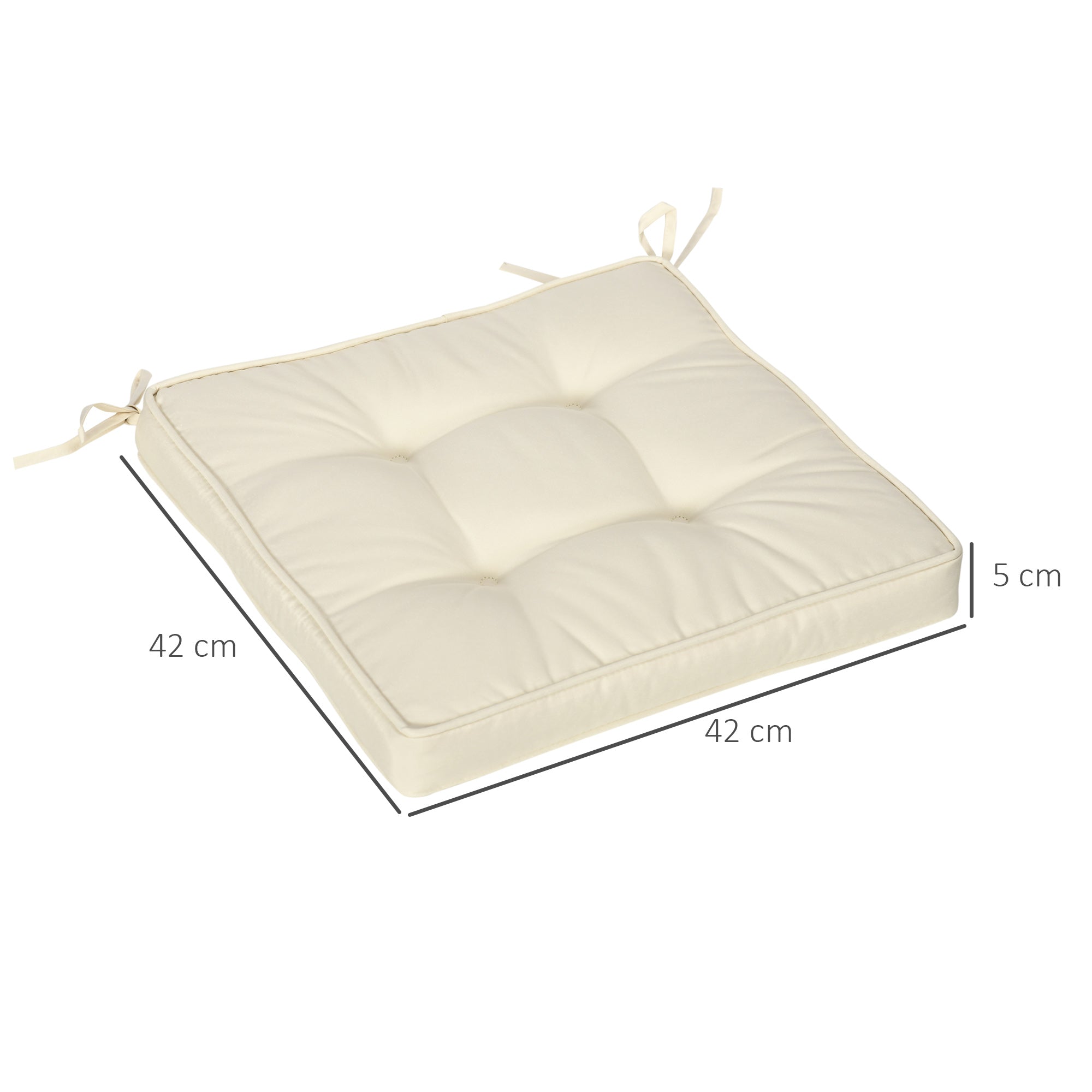 Outsunny Set of 4 Garden Seat Cushion with Ties, 42 x 42cm Replacement Dining Chair Seat Pad, Cream White - North Peak Garden Furniture