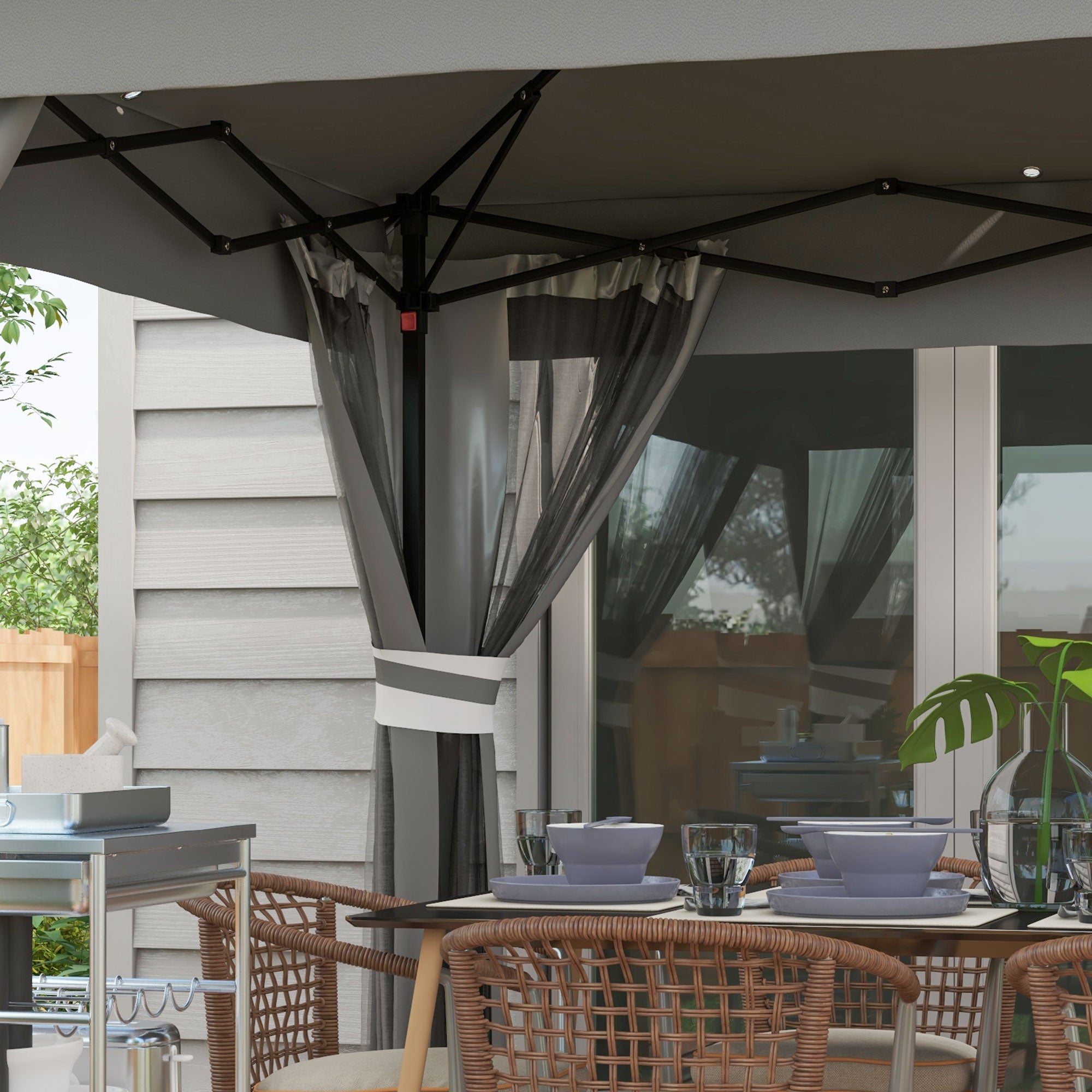 Outsunny 3 x 3(m) Pop Up Gazebo Party Tent with Solar-Powered LED Lights, Adjustable Event Shelter with Netting, Grey - North Peak Garden Furniture