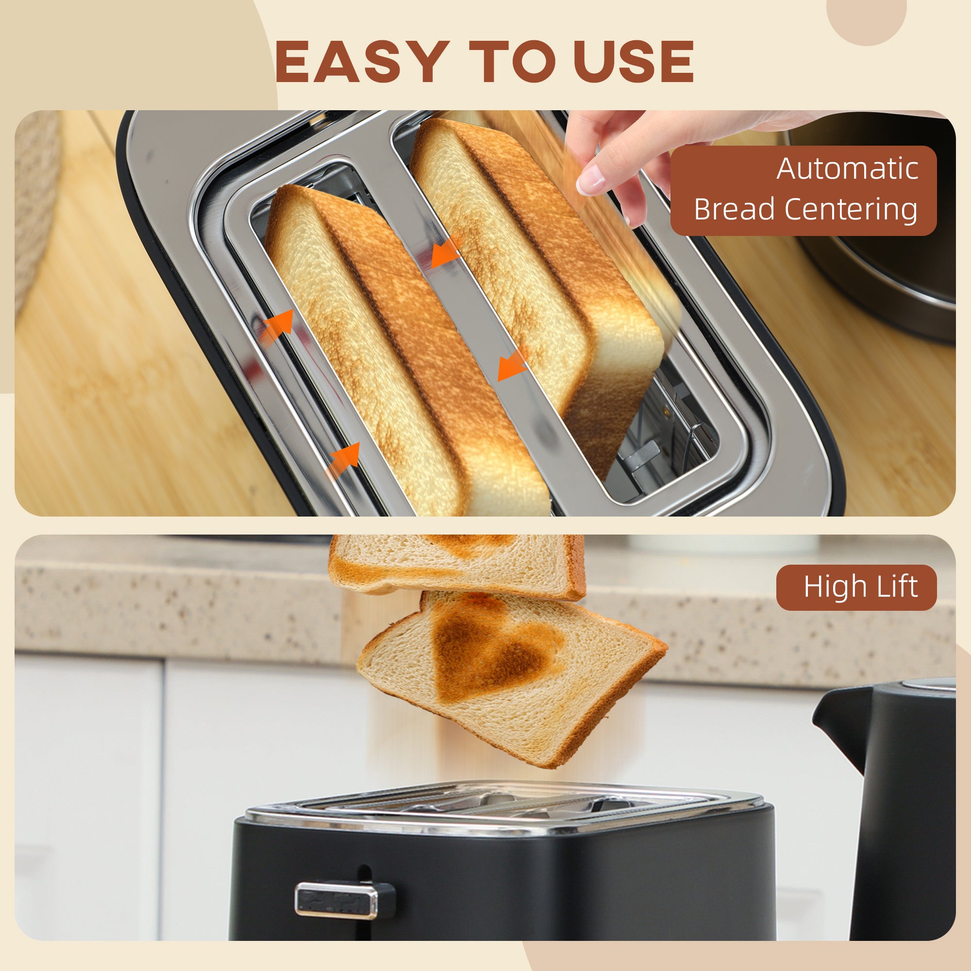 HOMCOM Kettle and Toaster Set, 1.7L 3000W Fast Boil Kettle & 2 Slice Toaster Kitchen Set with 6 Level Browning Controls, Defrost, Reheat, Black - North Peak Garden Furniture