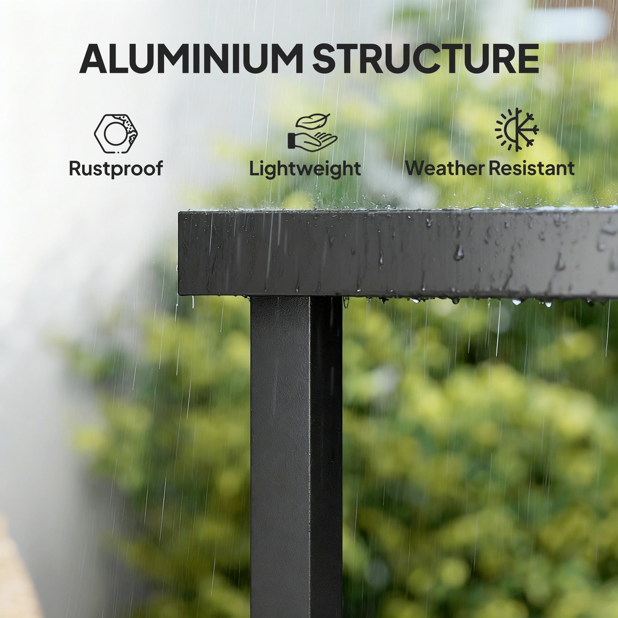 Outsunny 78 cm Garden Dining Table for 4 People, Square Outdoor Coffee End Side Table with Aluminium Legs, Black