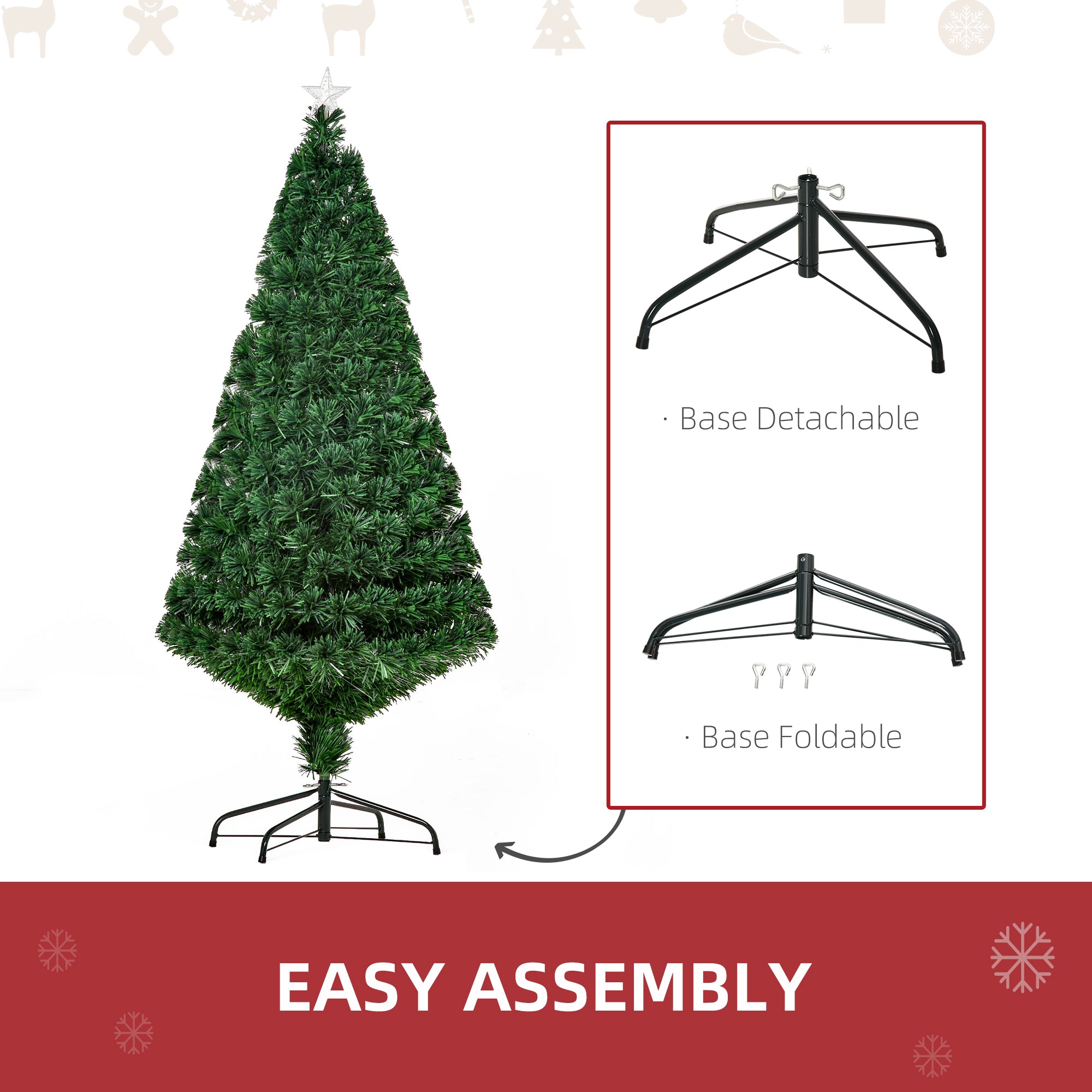 HOMCOM 5FT Pre-Lit Fibre Optic Artificial Christmas Tree Holiday Xmas Décor with Tree Topper Multi-Colour - North Peak Garden Furniture