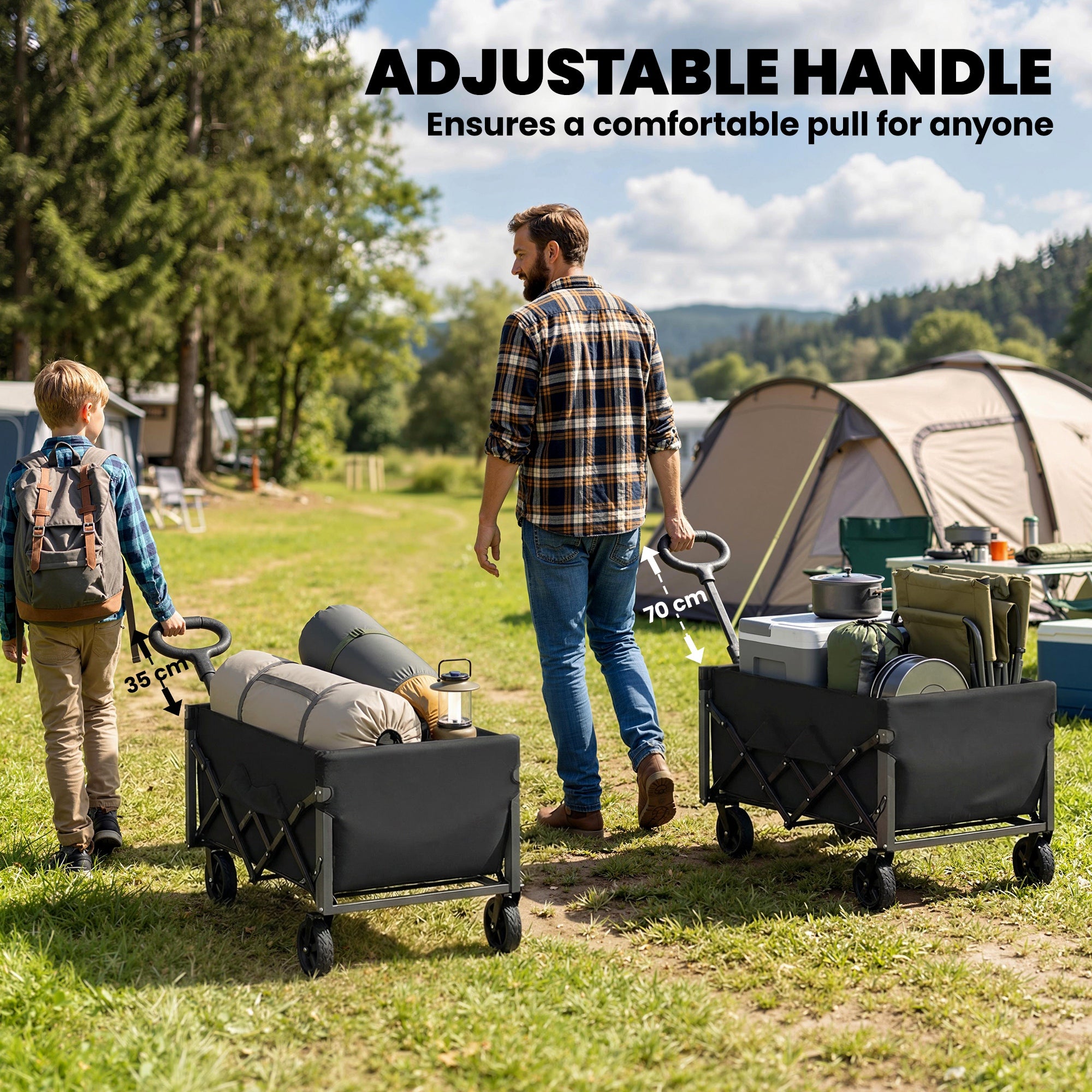 Outsunny 80L Foldable Festival Trolley on Wheels, Collapsible Wagon Cart with Drop-Down Tailgate, Adjustable Handle, Black