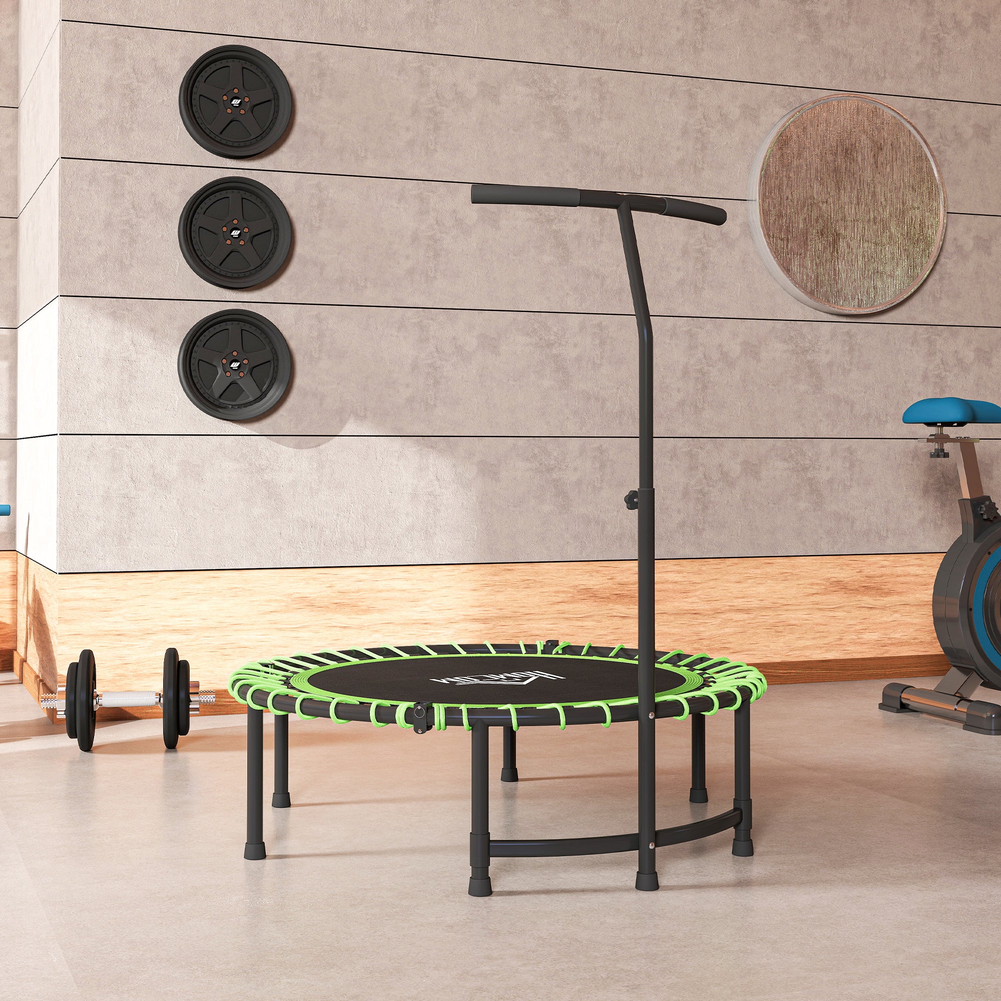 HOMCOM Mini Round Steel Frame Trampoline w/ Adjustable Handle, Green - North Peak Garden Furniture
