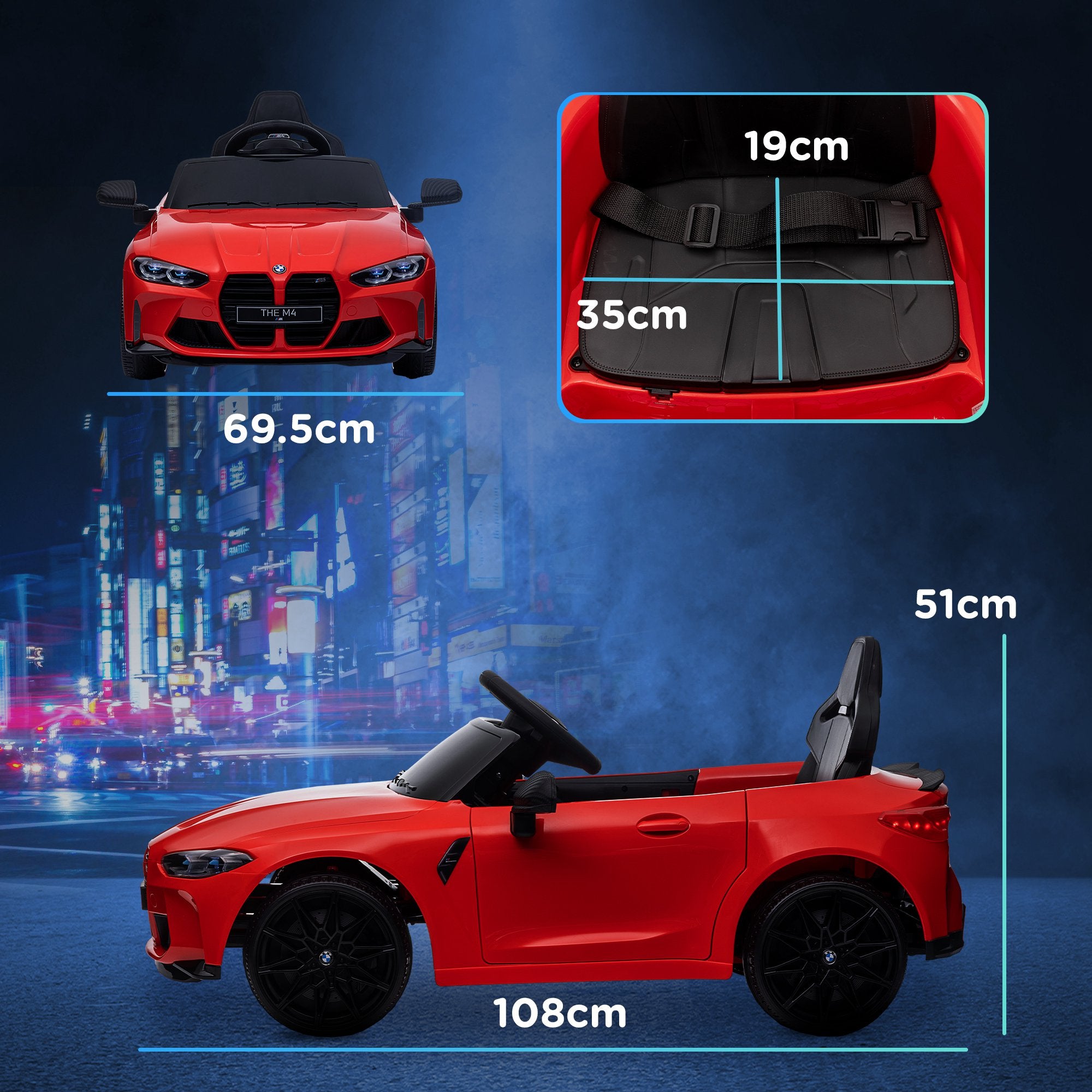 AIYAPLAY 12V BMW Licensed Kids Car, with Easy Transport, Remote Control, Suspension, Music, Horn, LED Lights, Red