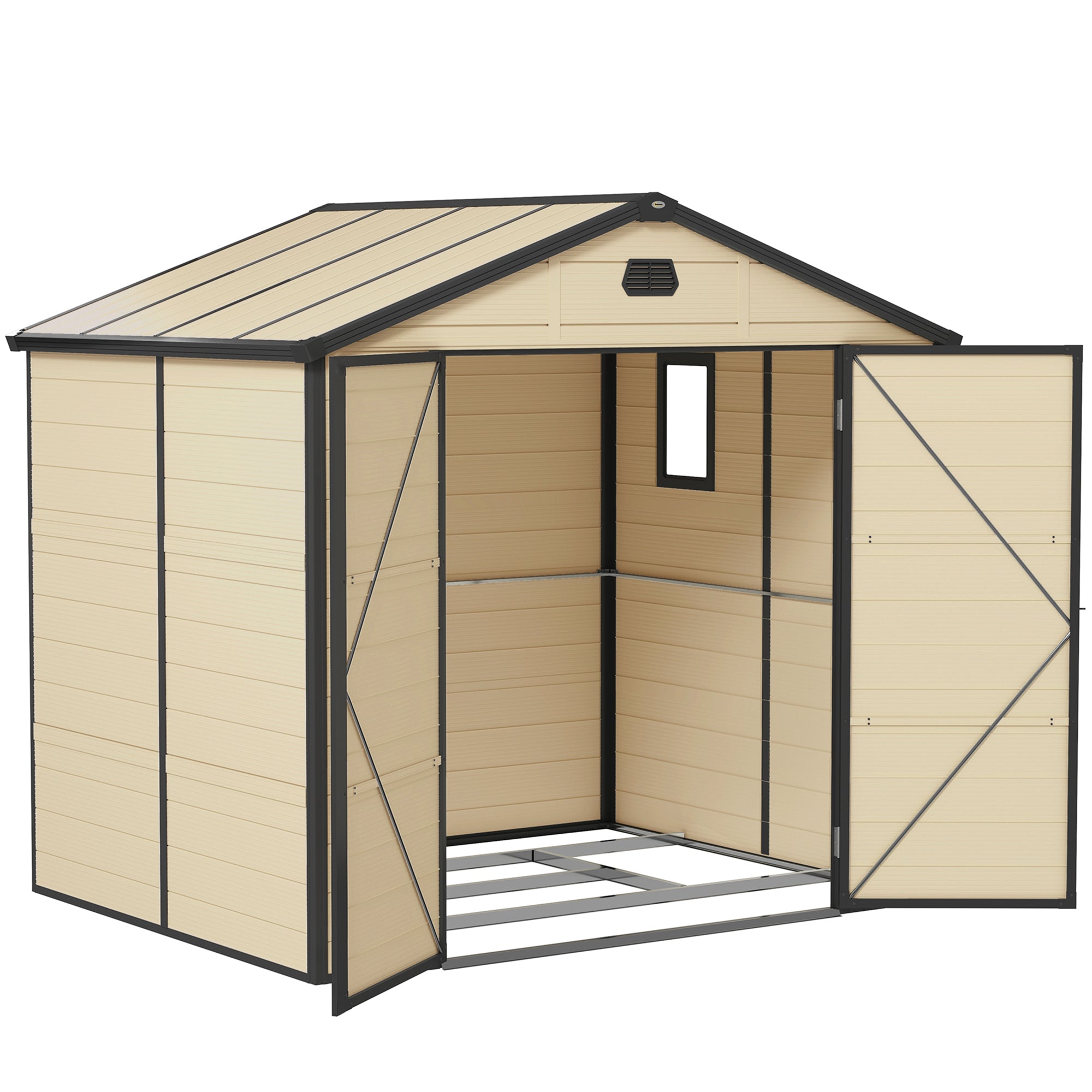 Outsunny 7.9ft x 6.2ft Aluminium Frame and Plastic Wall Shed, with Foundation - Cream White