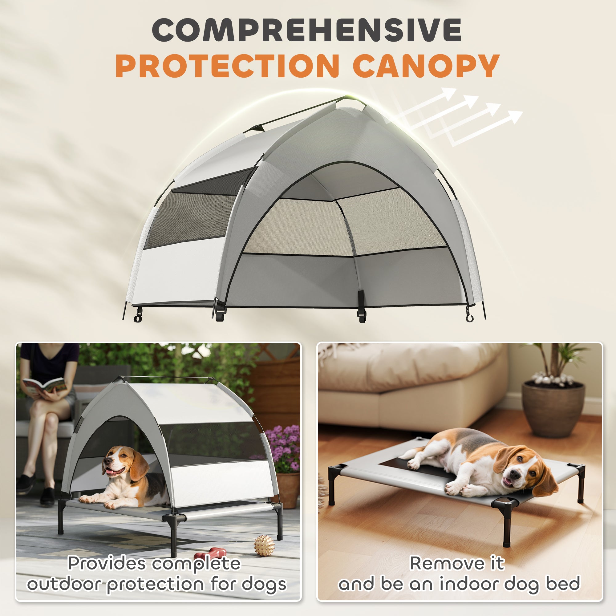PawHut Portable Elevated Dog Bed with Removable Canopy, Cooling Raised Pet Cot for Small Medium Dogs, 76 x 61 x 60 cm - North Peak Garden Furniture