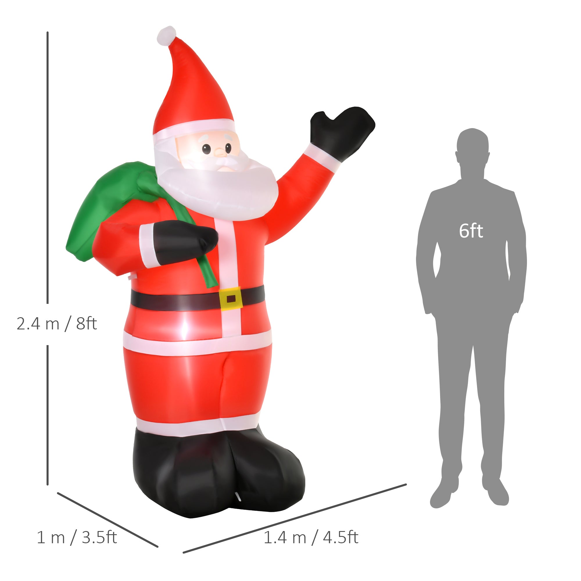 HOMCOM 8ft Christmas Inflatable Santa Holiday Yard Decoration with LED Lights, Indoor Outdoor Lawn Blow Up Decor - North Peak Garden Furniture