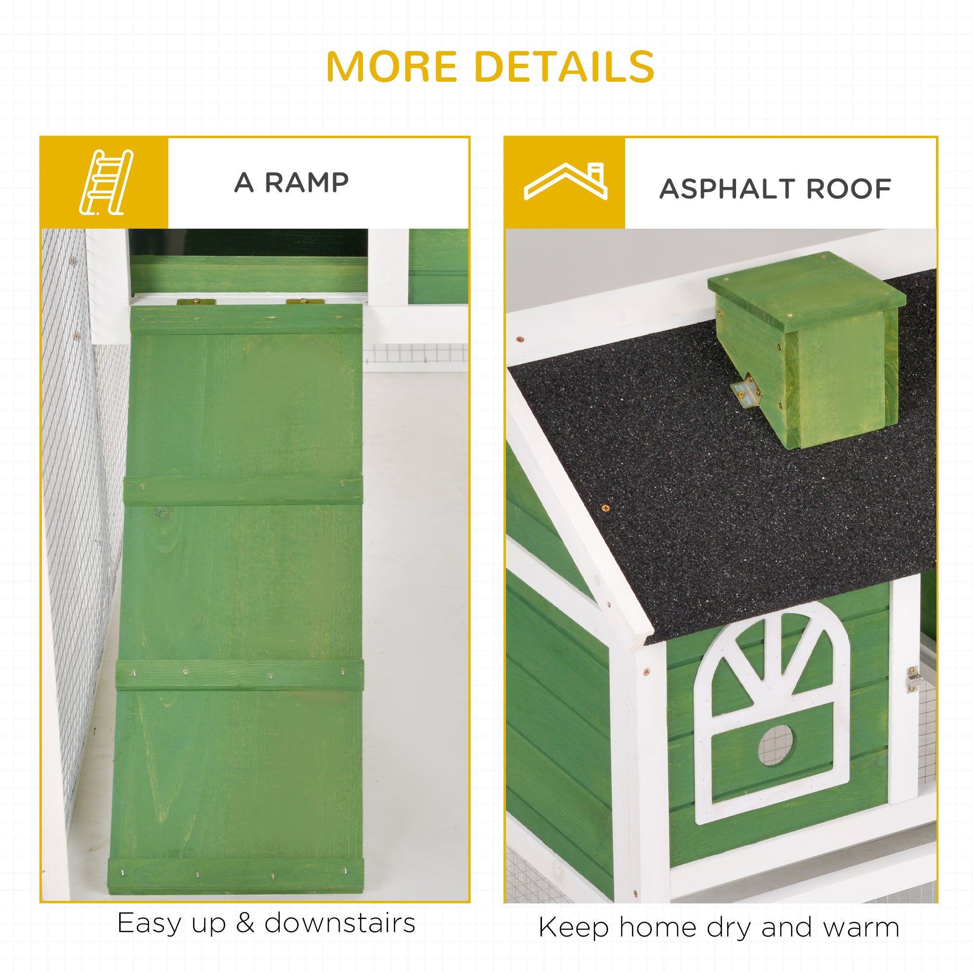 PawHut 2 Tiers Rabbit Hutch and Run Wooden Guinea Pig Hutch Outdoor with Sliding Tray, Ramp, Water-resistant Roof, for 2-4 Rabbits, Grey - North Peak Garden Furniture