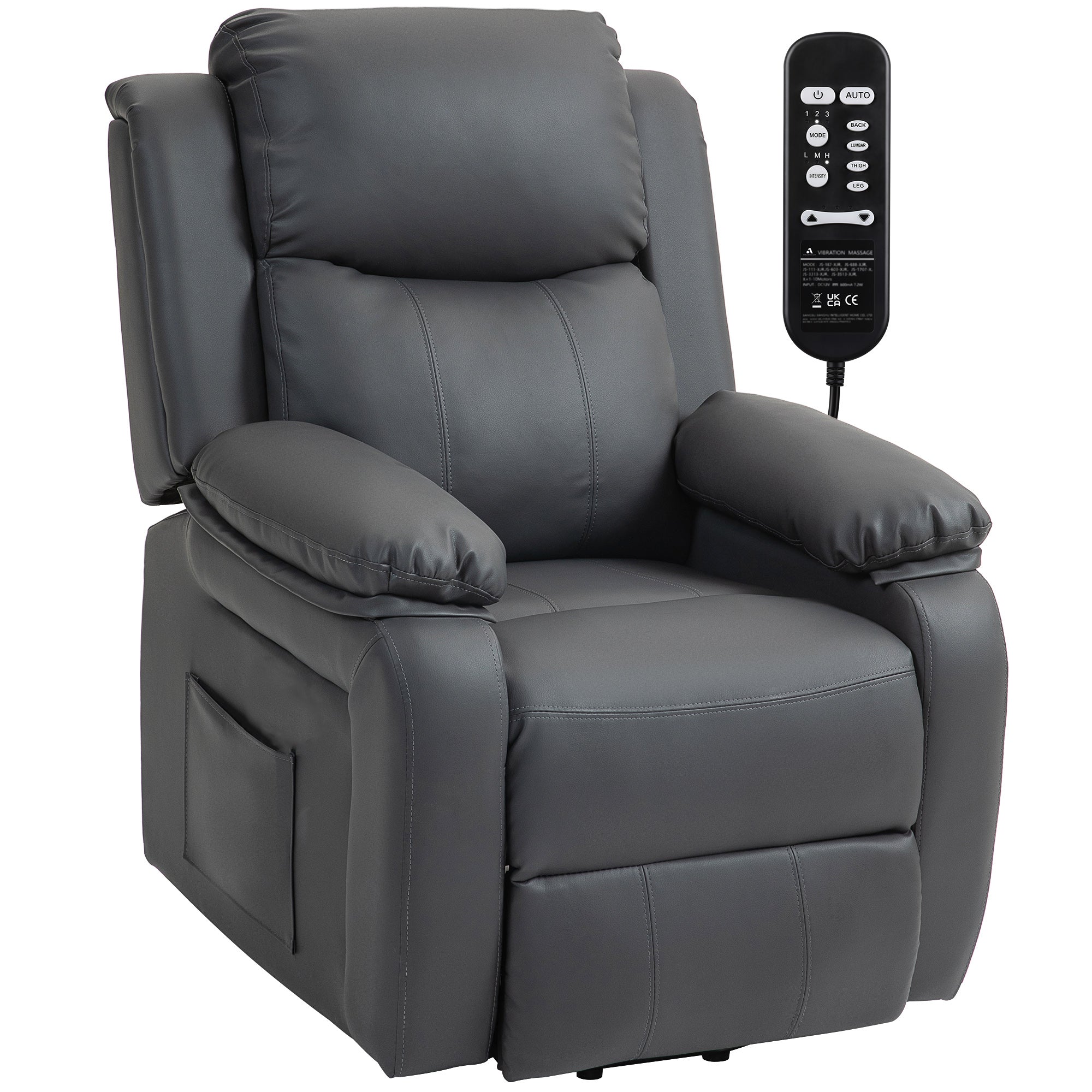 HOMCOM Riser and Recliner Chair with Vibration Massage, PU Leather Power Lift Chair for Elderly, Dark Grey