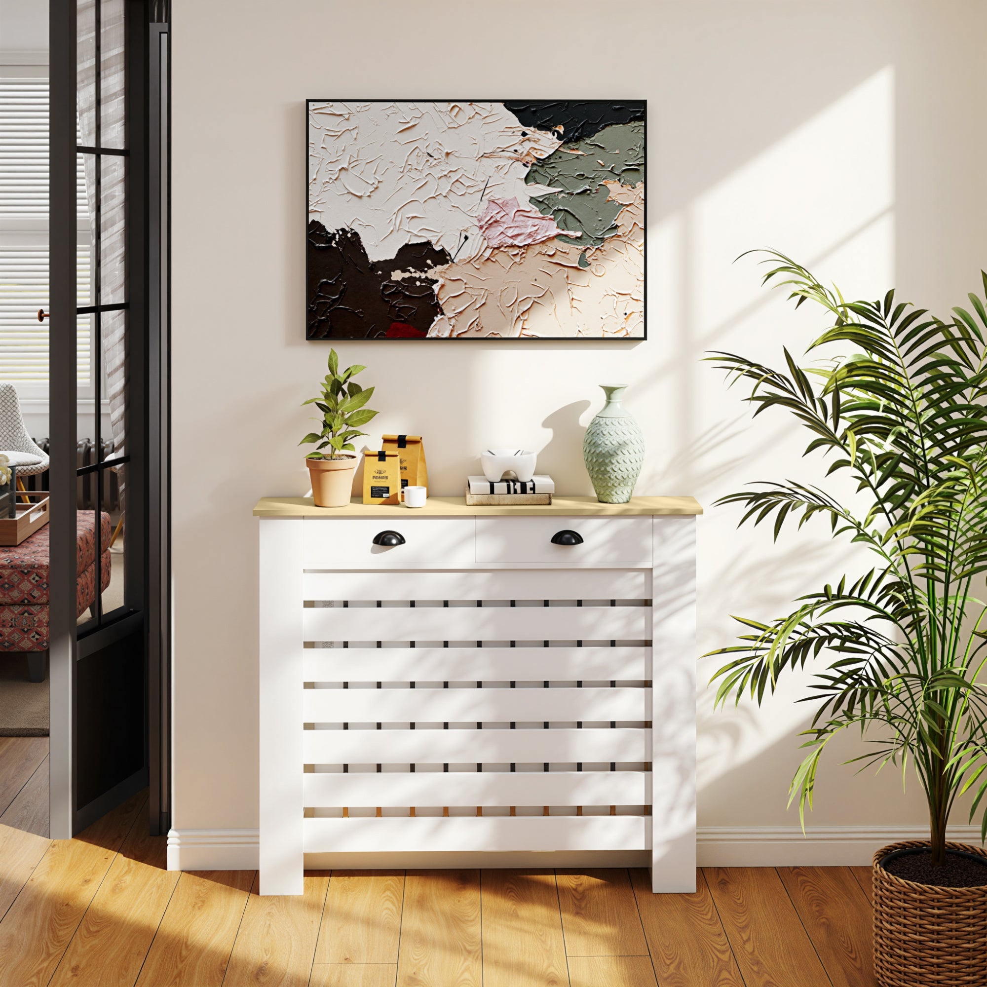 HOMCOM 95.5H x 111Wcm Radiator Cover, with Drawer - White
