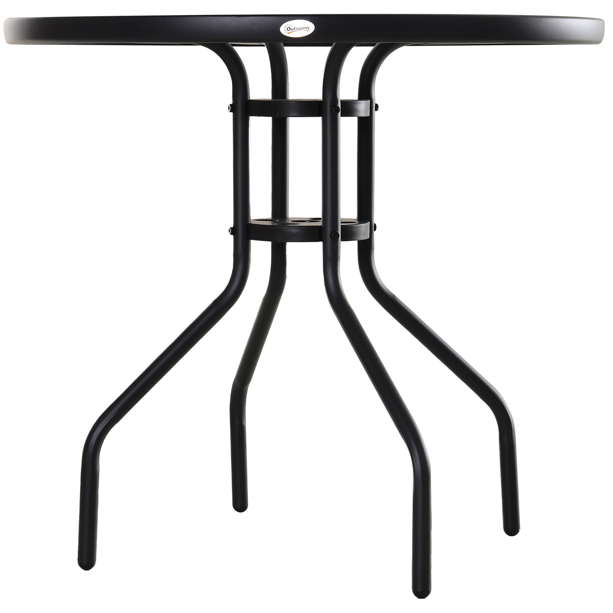 Outsunny Bistro Table Outdoor Round Dining Coffee Table with Parasol Hole, Tempered Glass Top Side Table Patio Garden - 80cm Diameter - North Peak Garden Furniture