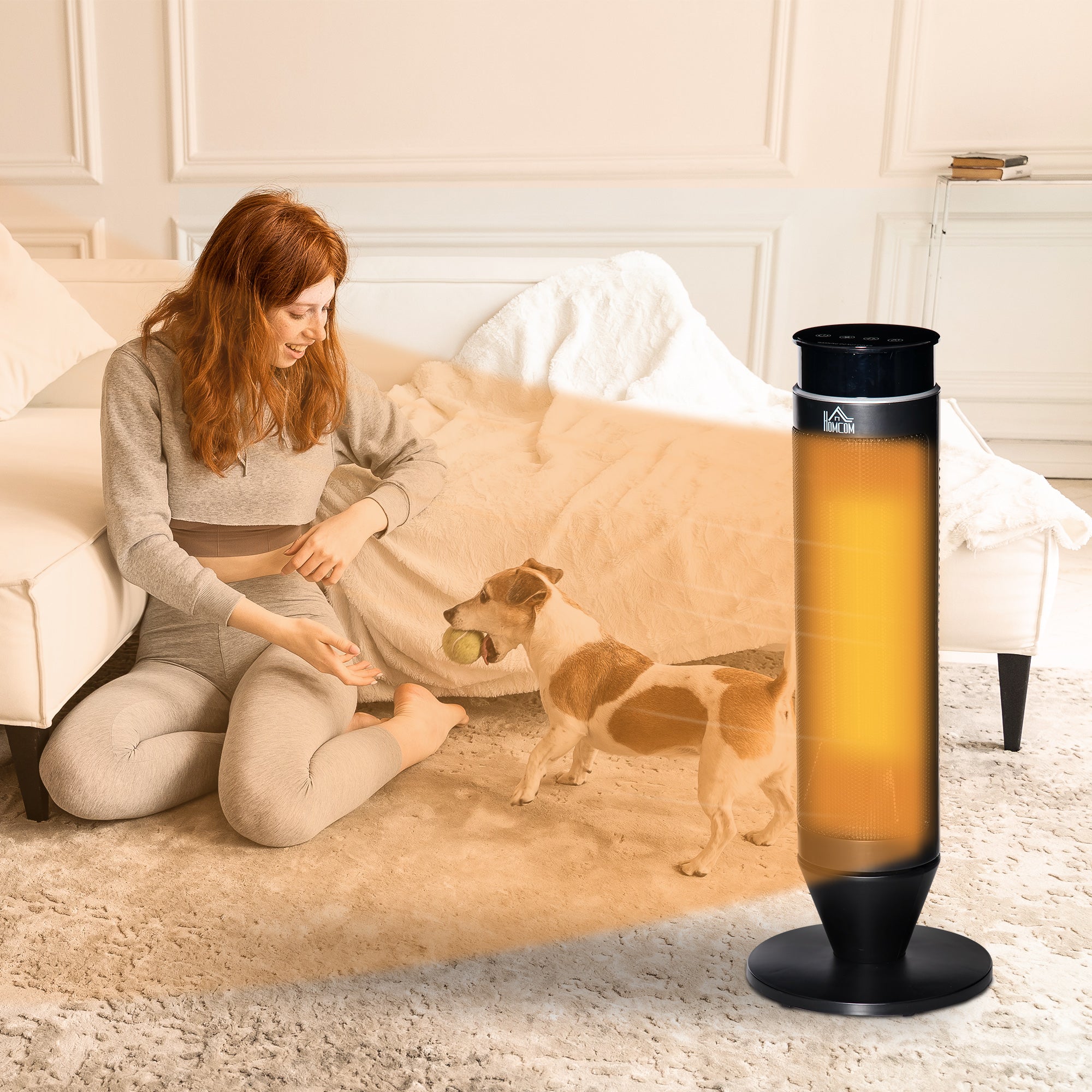HOMCOM 21 Inch Space Heater, 1000W/2000W Ceramic Electric Heater and Fan, Overheating & Tip-Over Protection, 8H Timer, 42° Oscillation, Portable Heater for Home - North Peak Garden Furniture