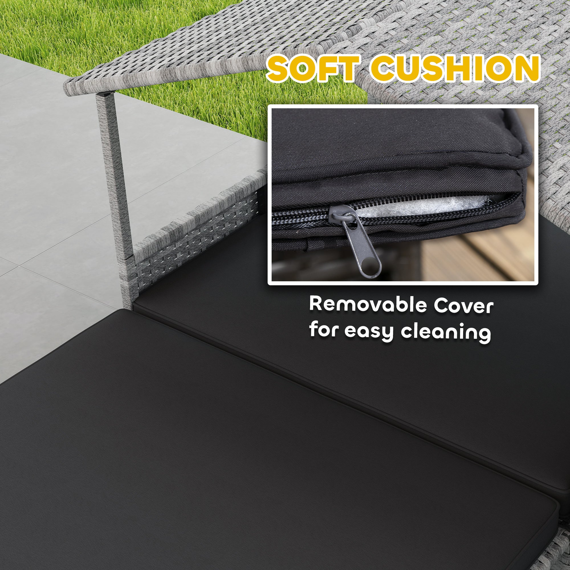 PawHut Extendable Elevated Dog Bed, Rattan Dog House, with Water-Resistant Roof, Removable Cushion, Charcoal Grey - North Peak Garden Furniture